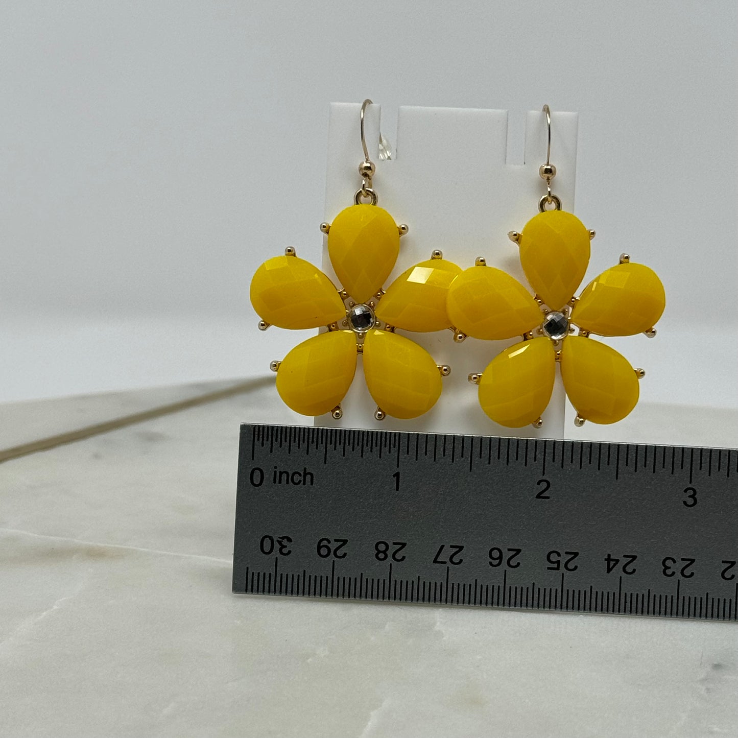 Yellow Flower Rhinestone Dangle Hook Earrings