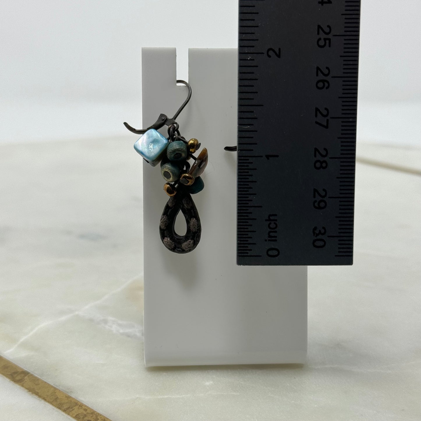 Rustic Boho Beaded Shell Dangle Leverback Earrings