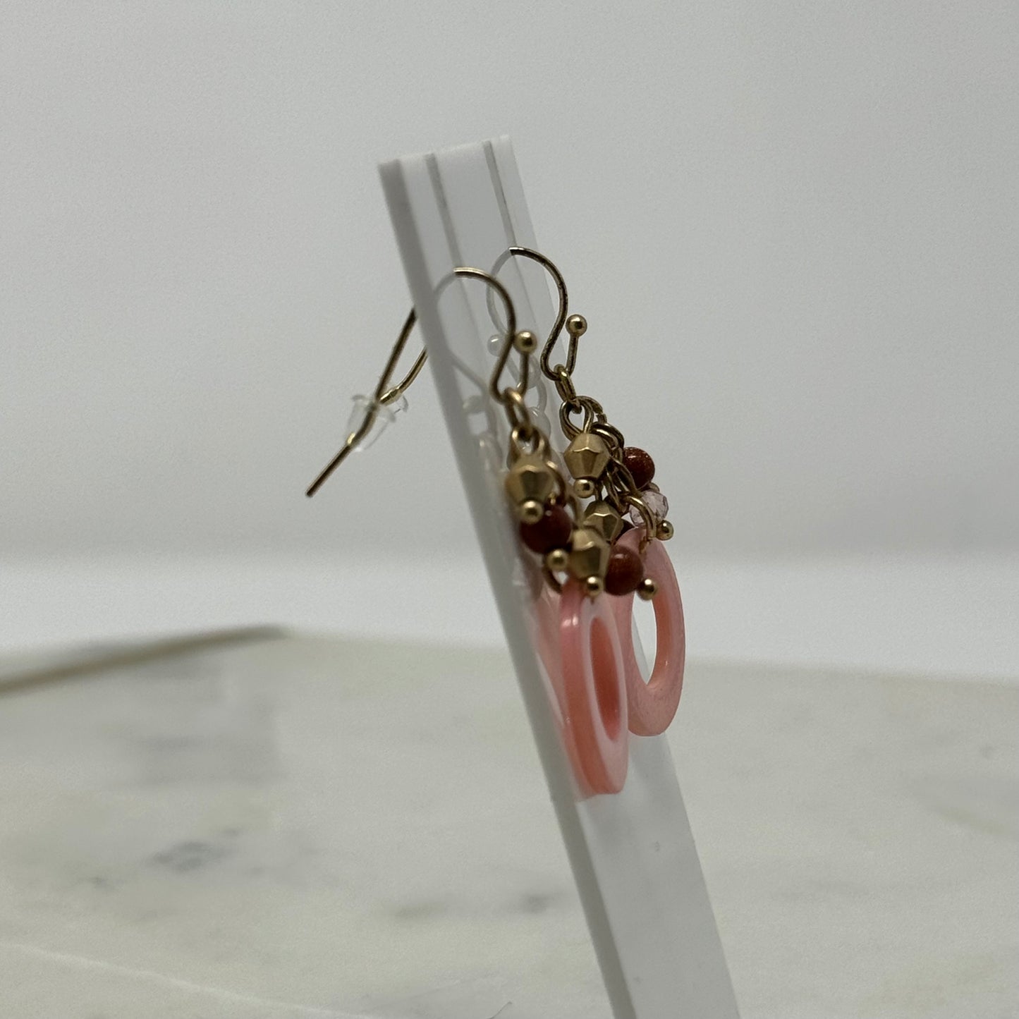 Pink & Gold Beaded Dangle Hook Earrings