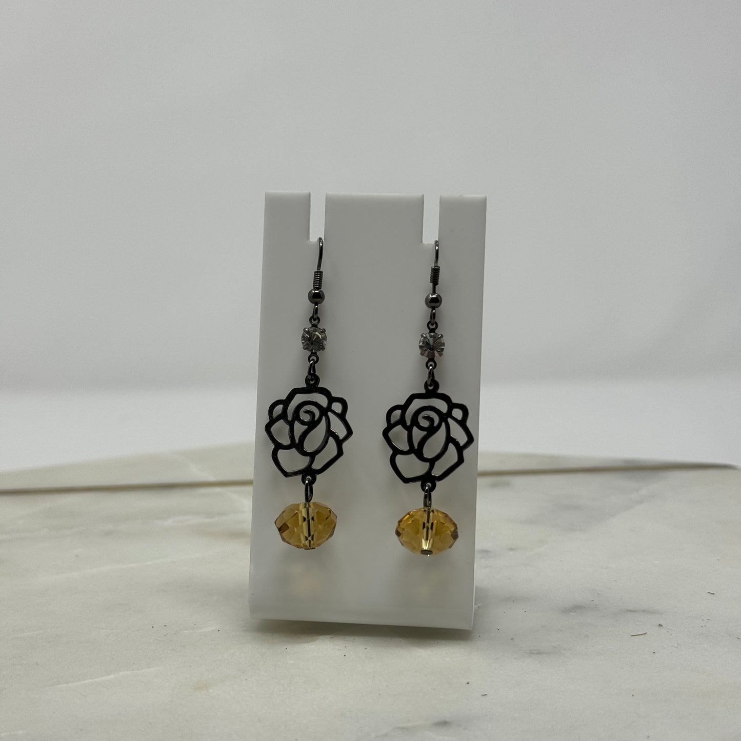 Metal Rose Sparkle Dangle Earrings