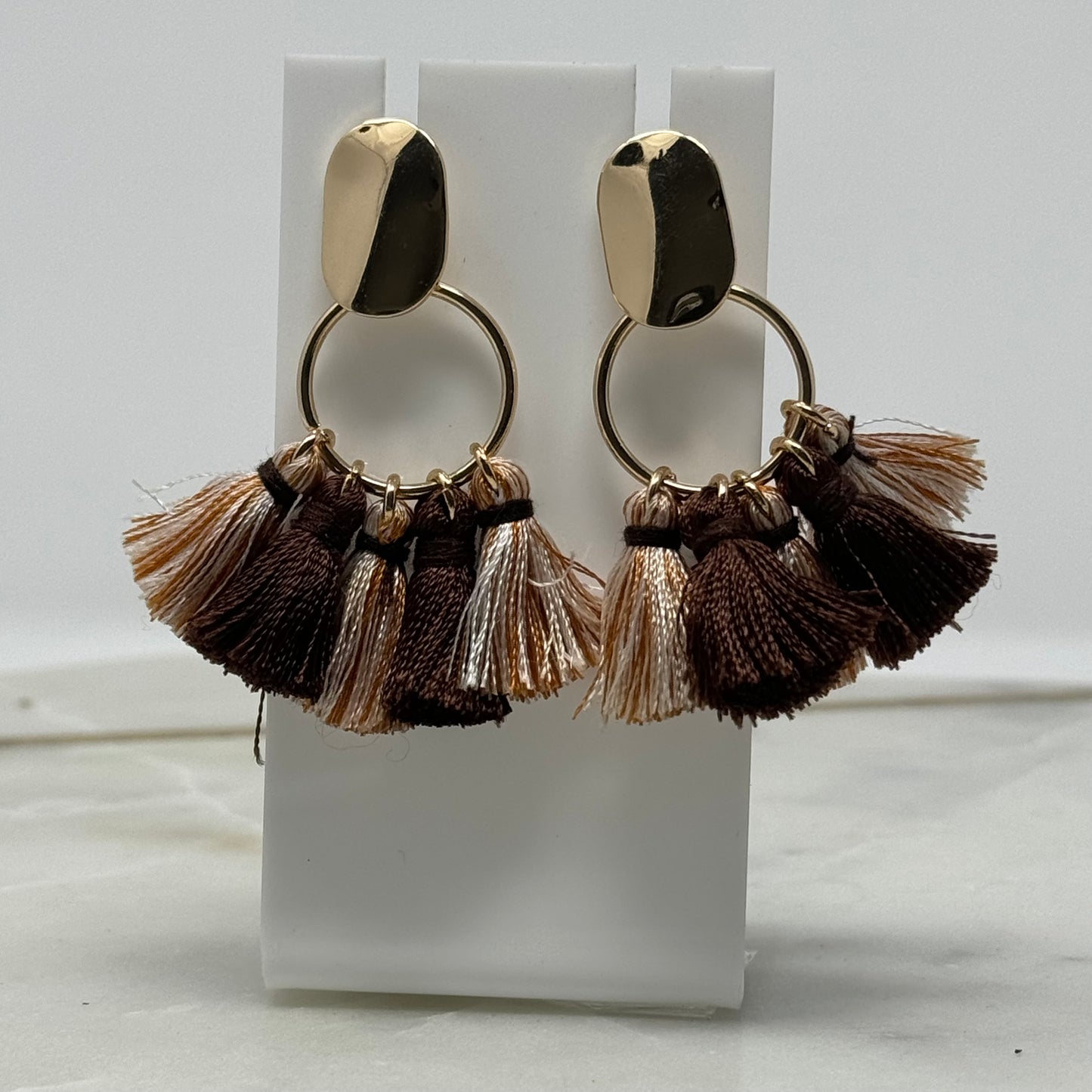 Gold Boho Brown Tribal Fringe Dangle Earrings