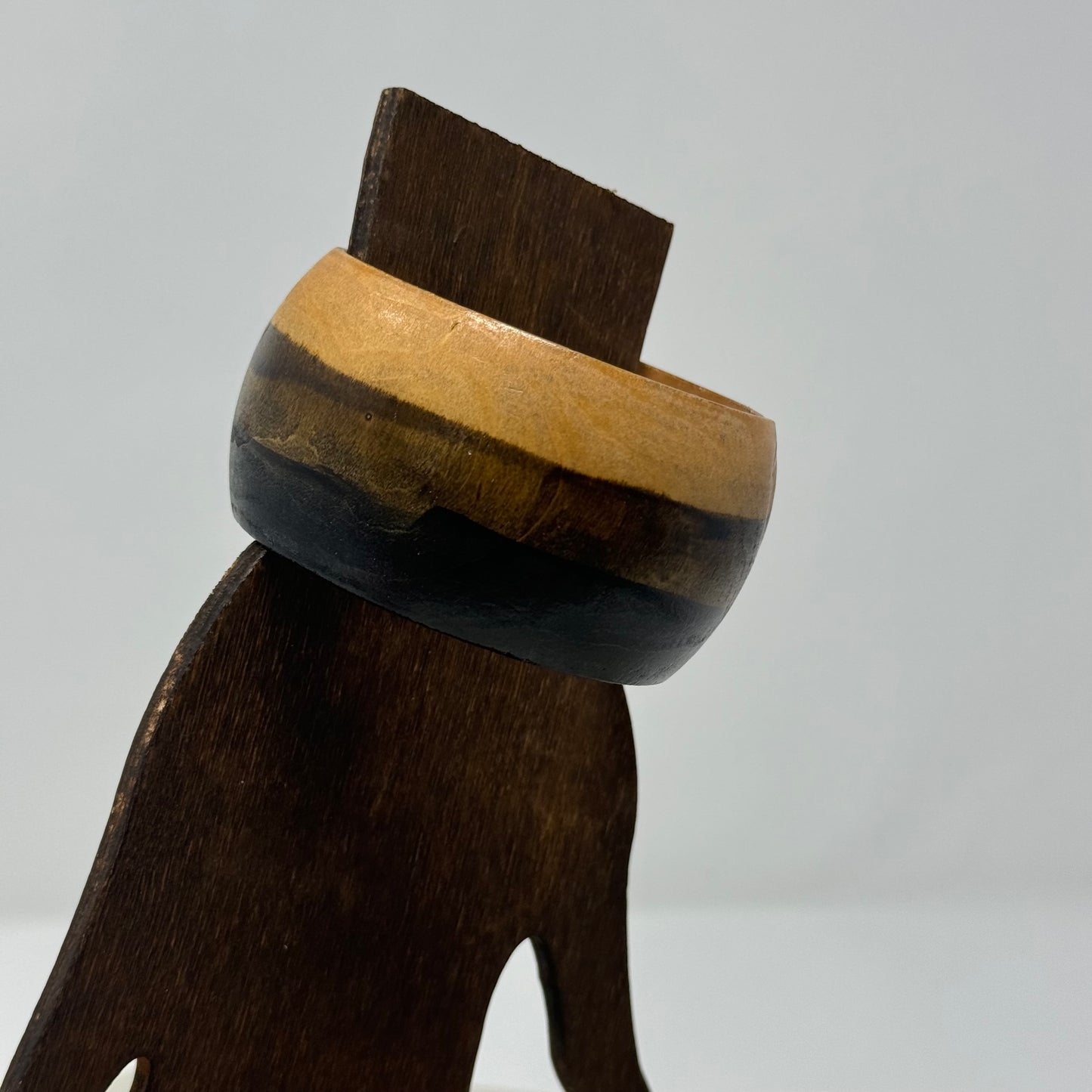 Artisan Wood Bangle Bracelet - Unique Retro Handcrafted Boho Chic, Rustic Natural Jewelry