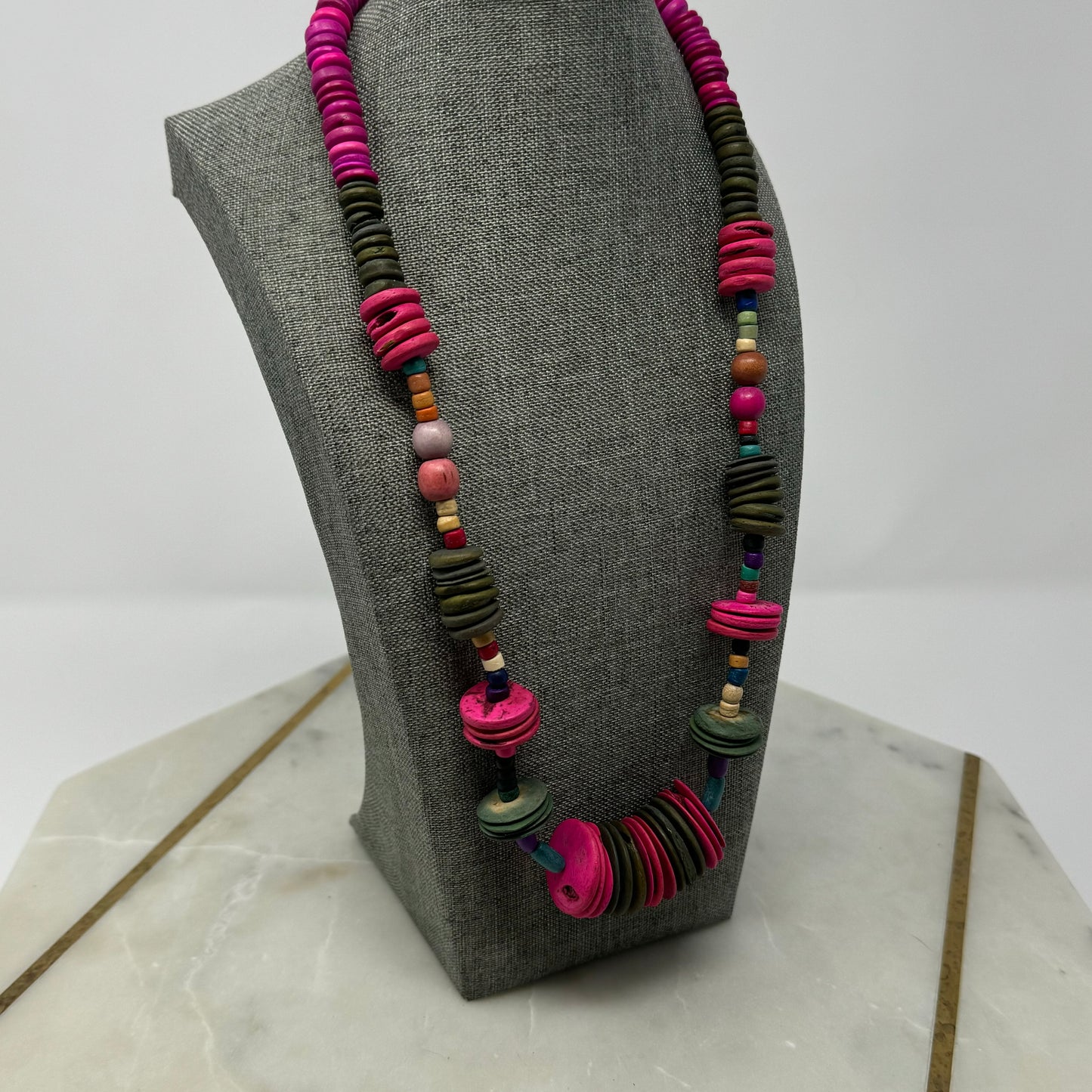Vibrant Boho Statement Necklace Wood Bead Handmade Colorful Statement Jewelry