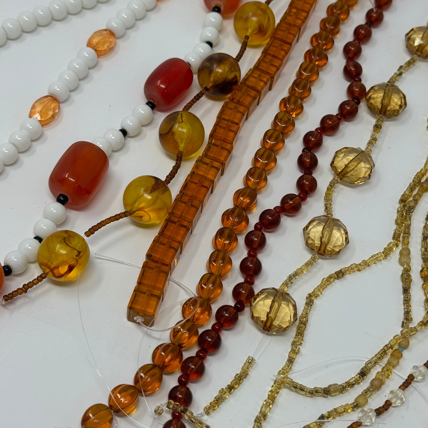Reclaimed Orange Shades and White Glass Bead Strings Crafting & Jewelry Making Supplies Eco-Friendly Materials