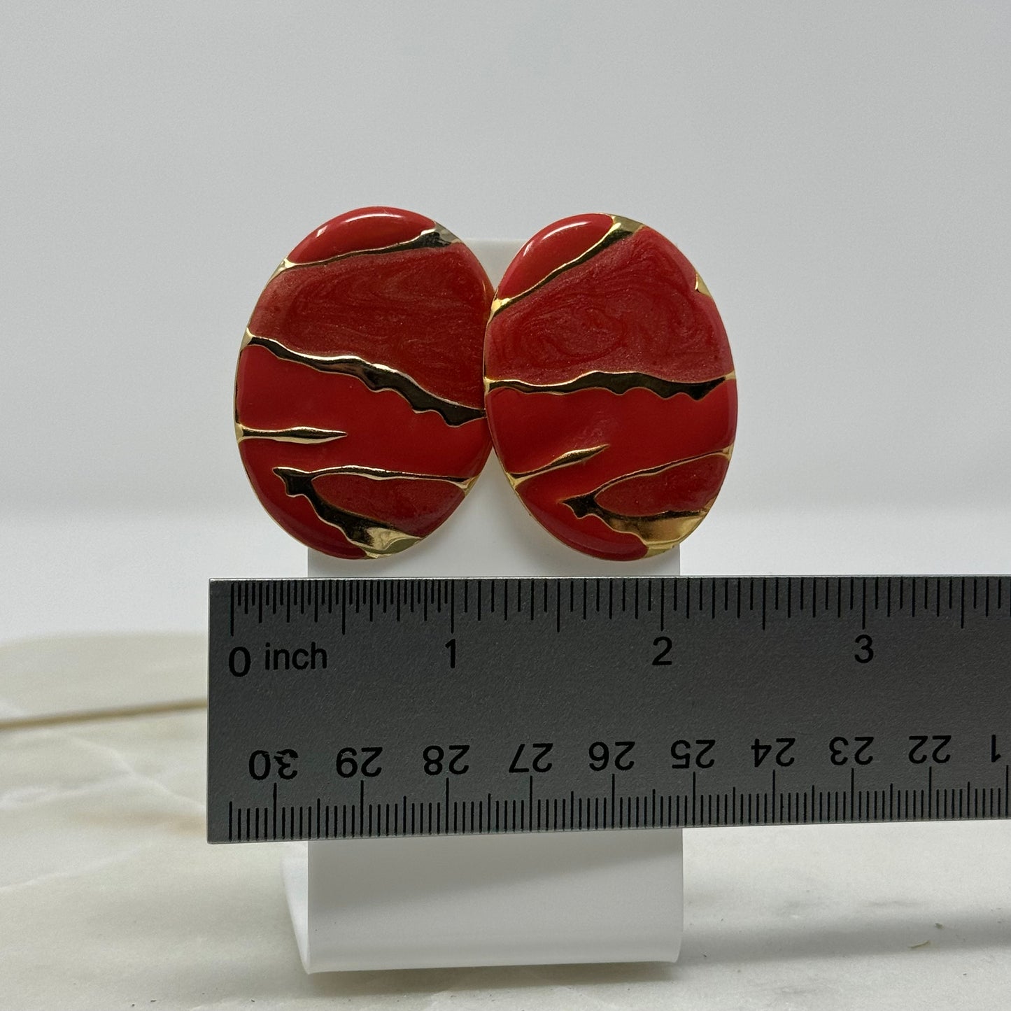 Vintage Red Enamel & Gold Accent Post Earrings