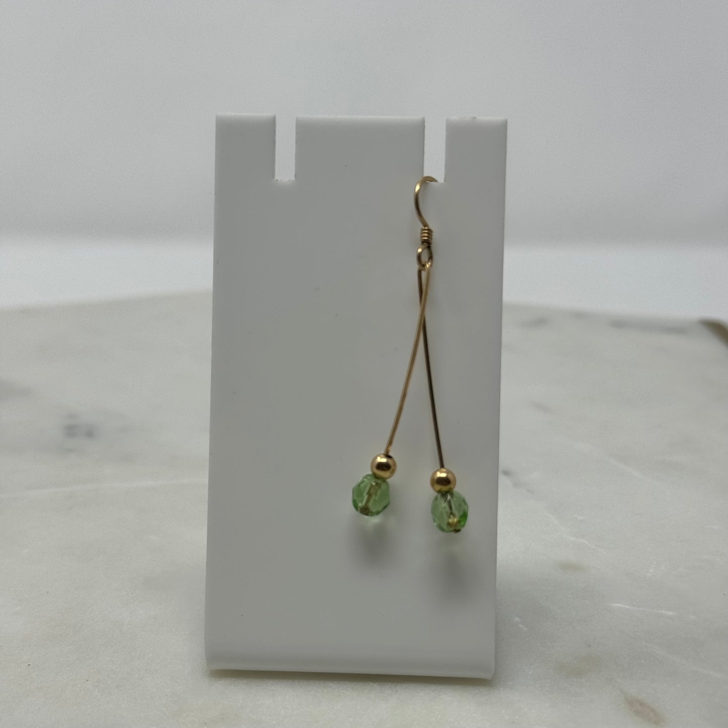 Gold Dangle Green Accent Hook Earrings