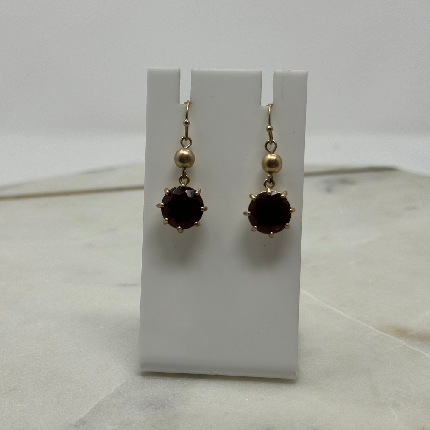 Gold with Raspberry Gem Dangle Hook Earrings