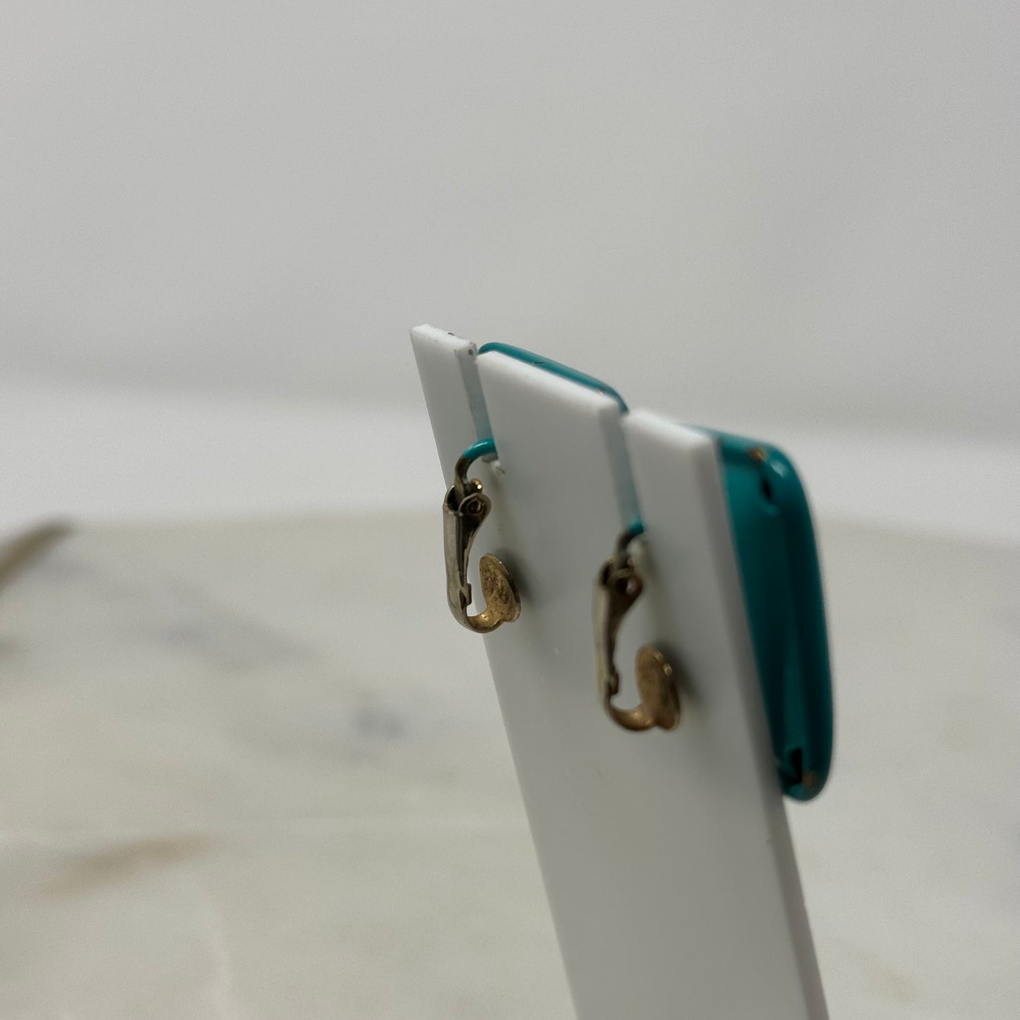 Vintage Square Teal Clip-On Earrings