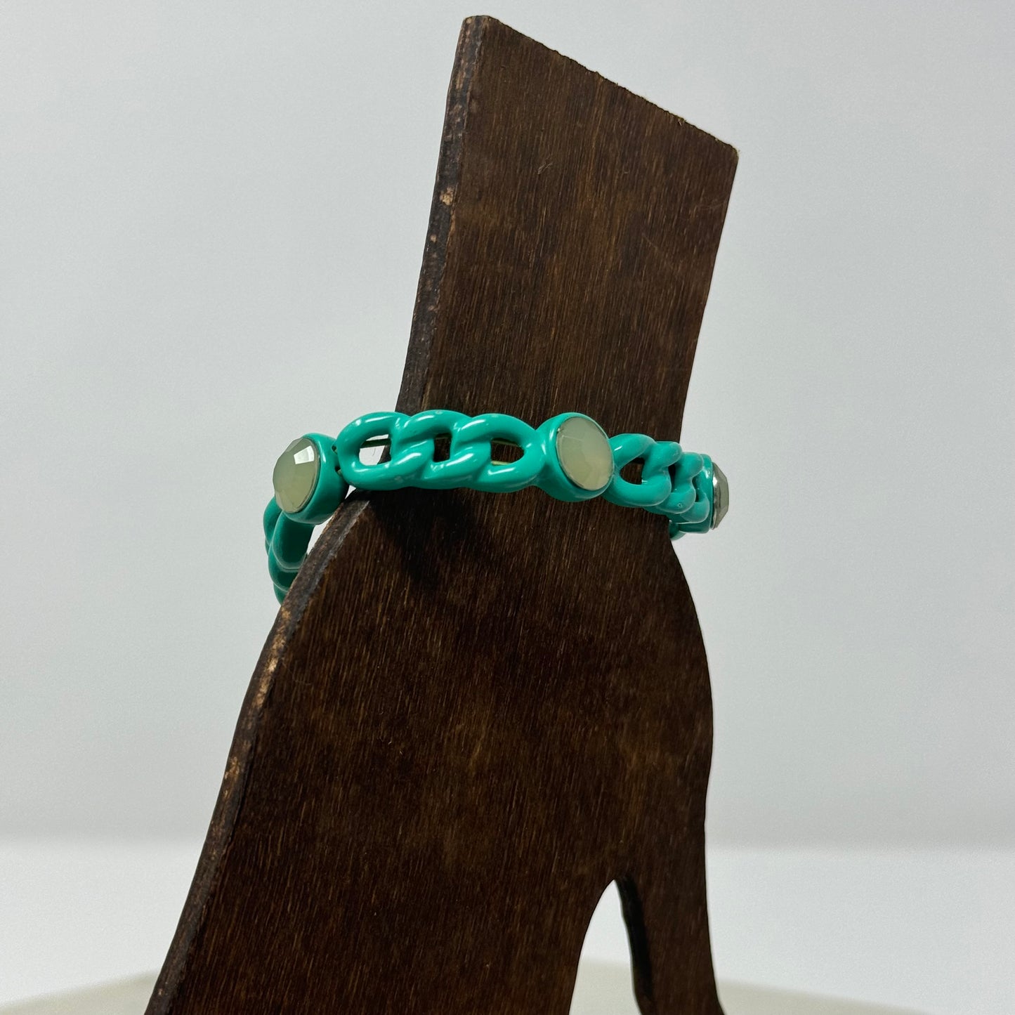 Bracelet Boho Teal Segmented Metalwork Chain Links Cuff Bangle 7.5 in Costume Jewelry