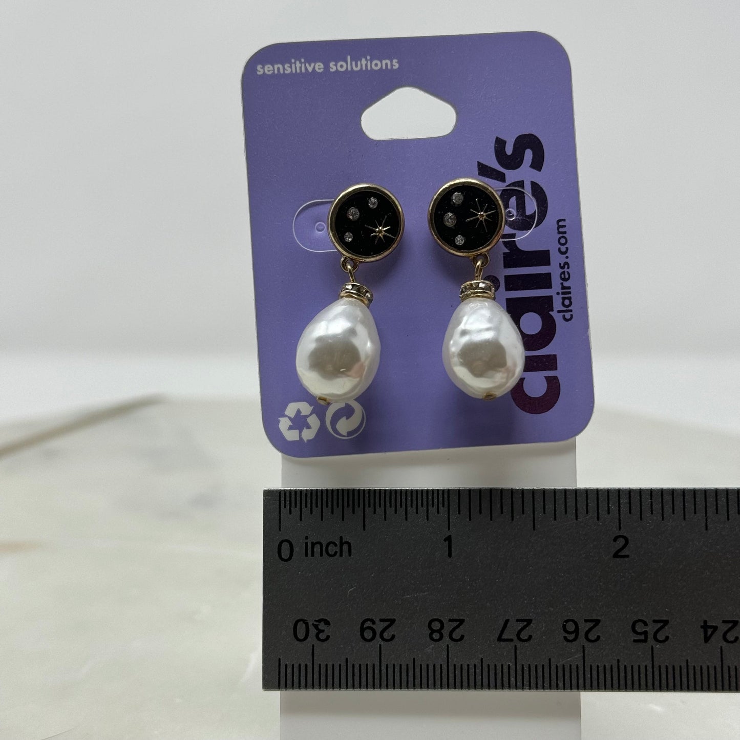 New Claires Dangle Rhinestone & Pearl Stud Earrings