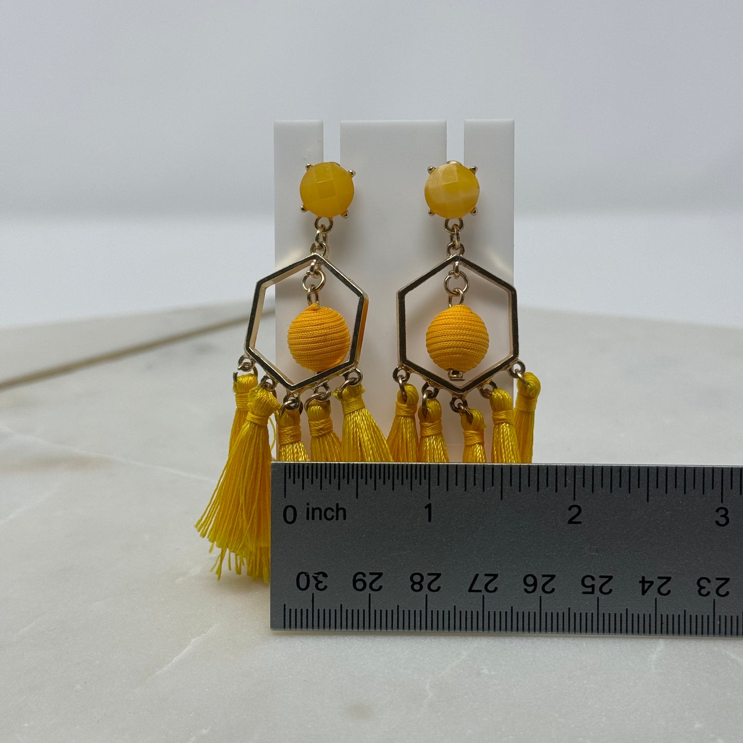 Yellow Boho Tassel Dangle Stud Earrings