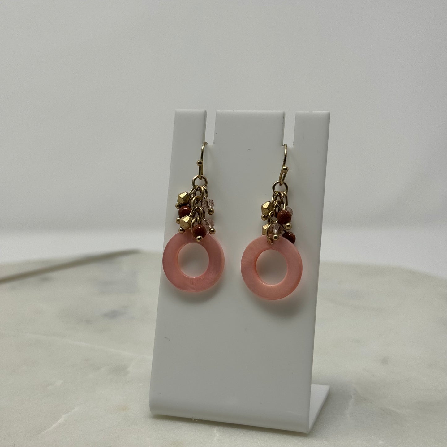 Pink & Gold Beaded Dangle Hook Earrings