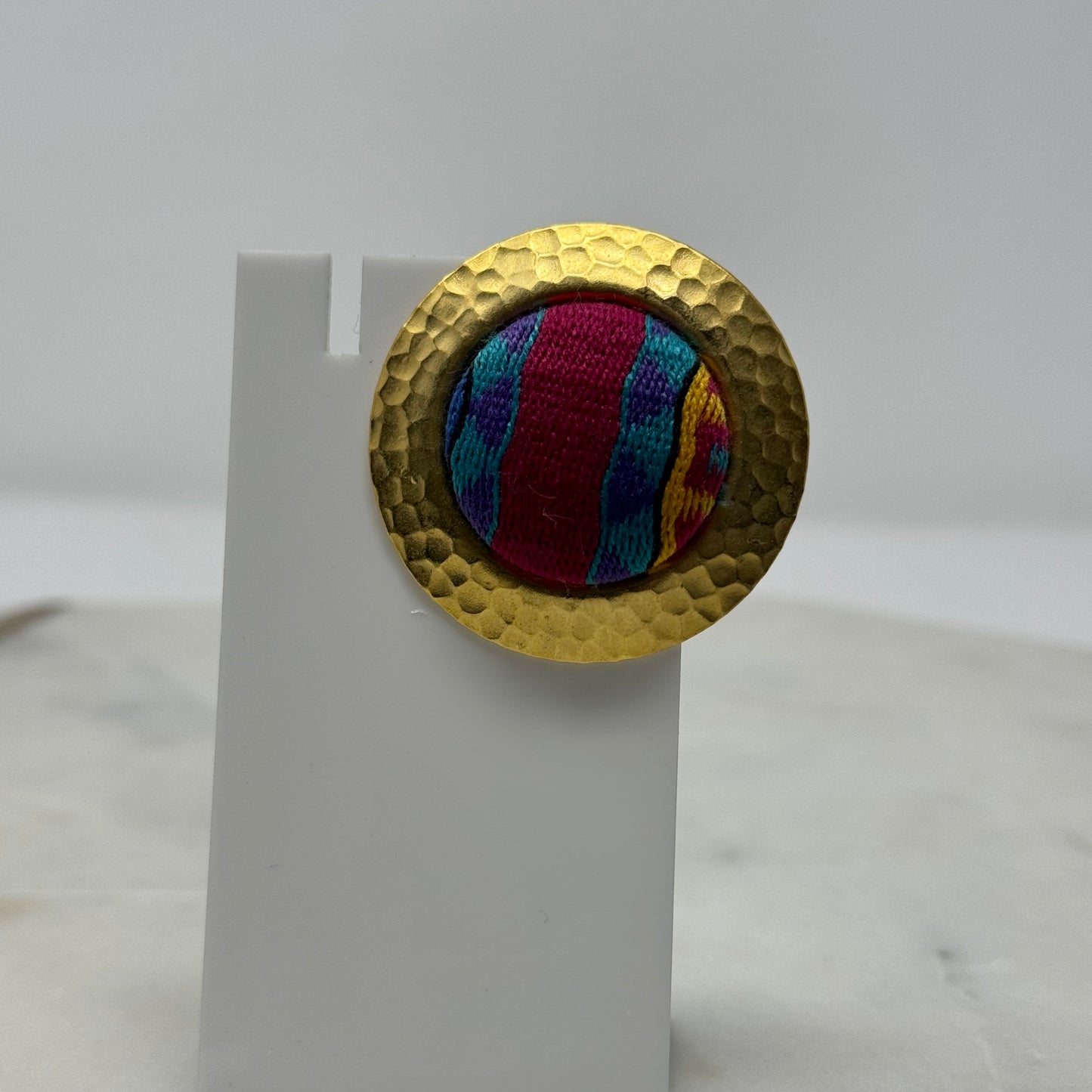 1990’s Boho Large Round Gold Hammered Post Earrings