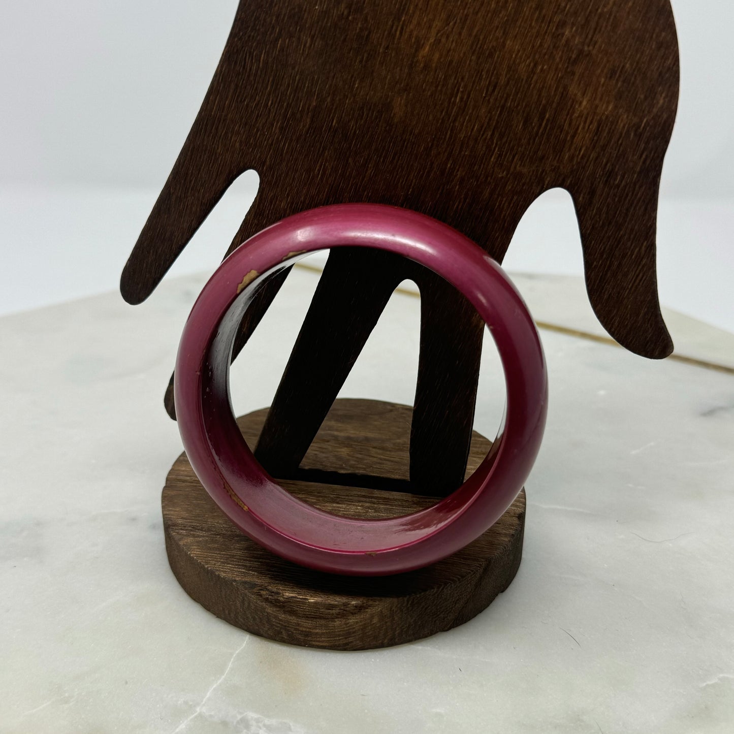Maroon Wood Bangle Bracelet - Retro 80s Bold Statement Jewelry, Fashion Accessory