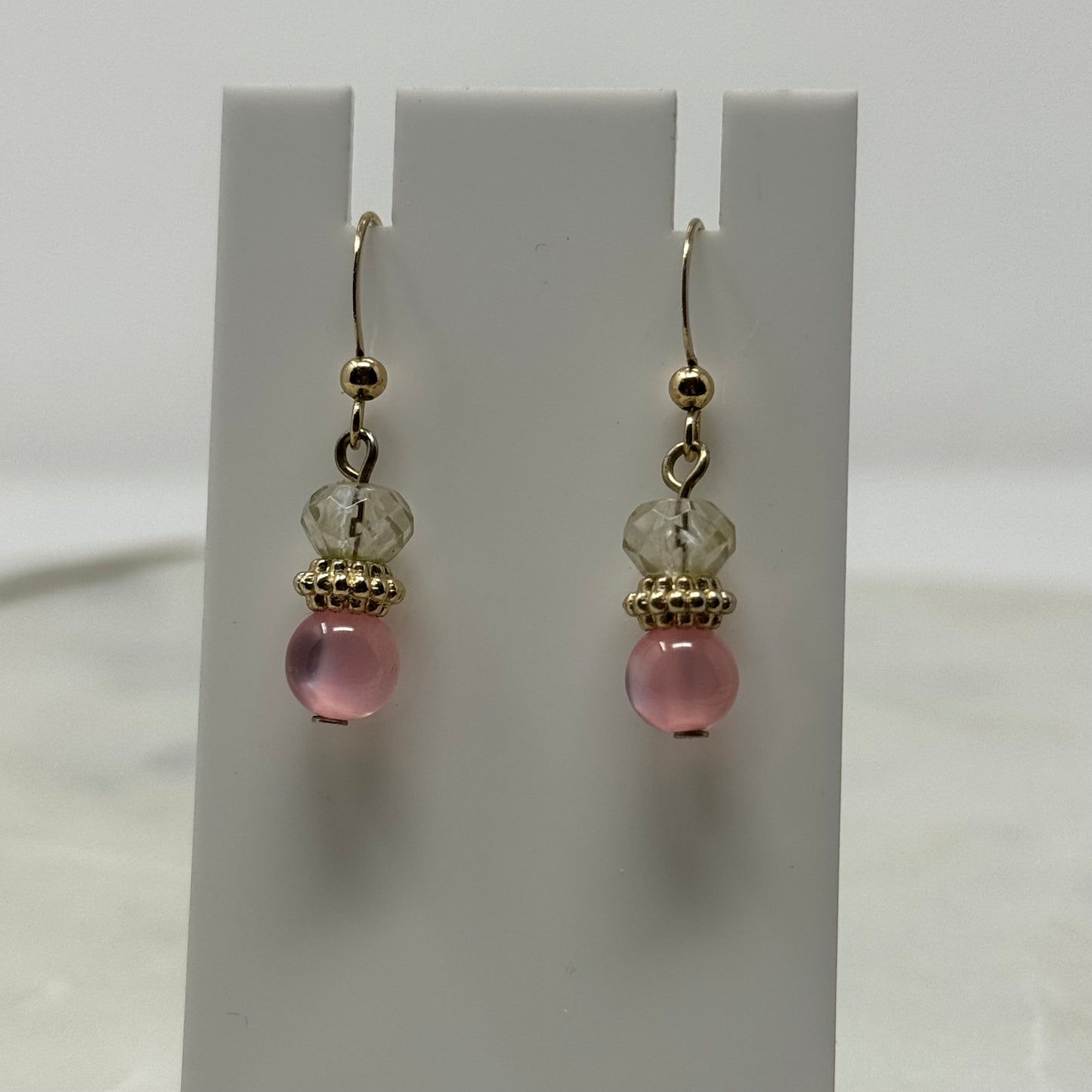 Pink & Gold Sparkle Beaded Dangle Hook Earrings