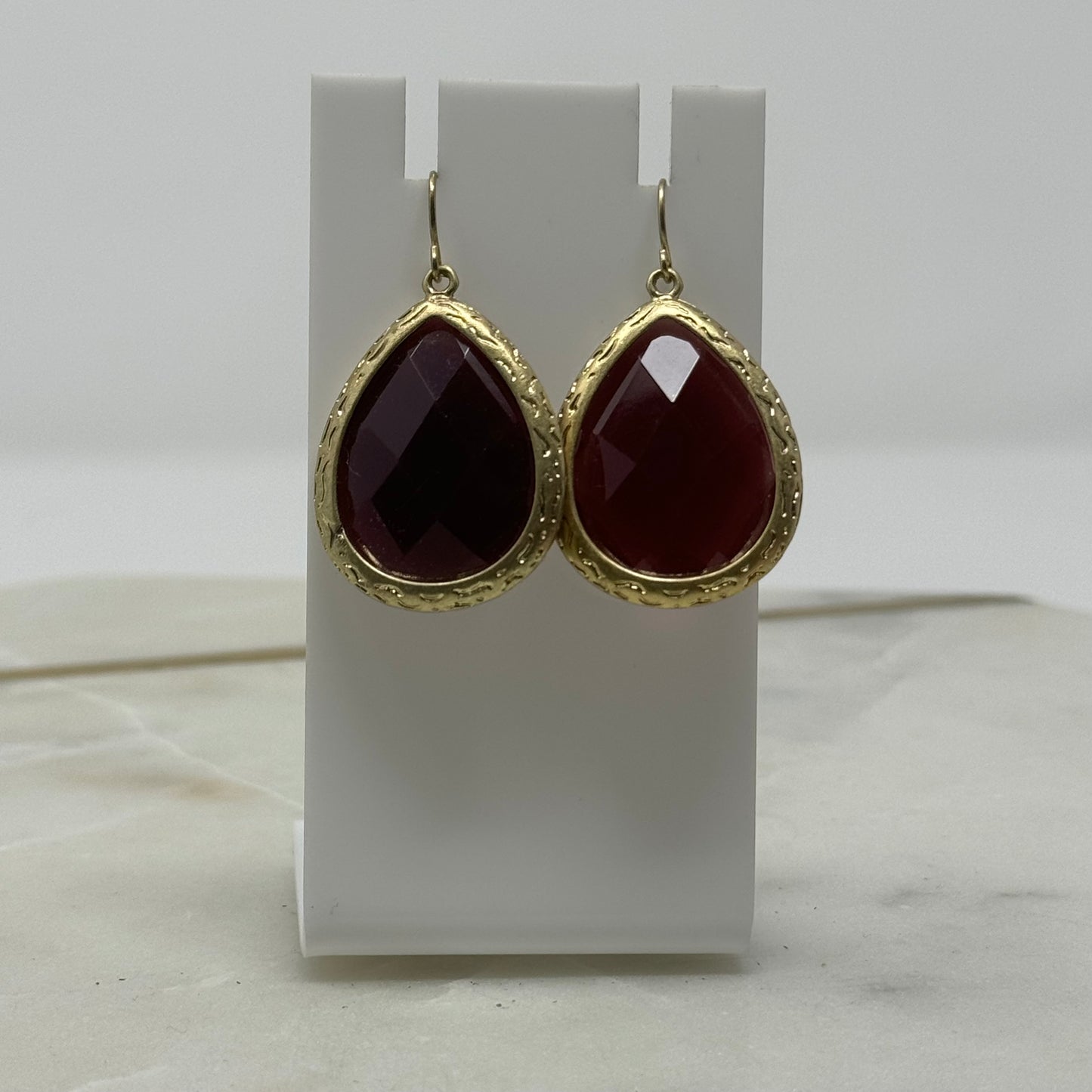 Boho Deep Red Faceted Teardrop Dangle Earrings