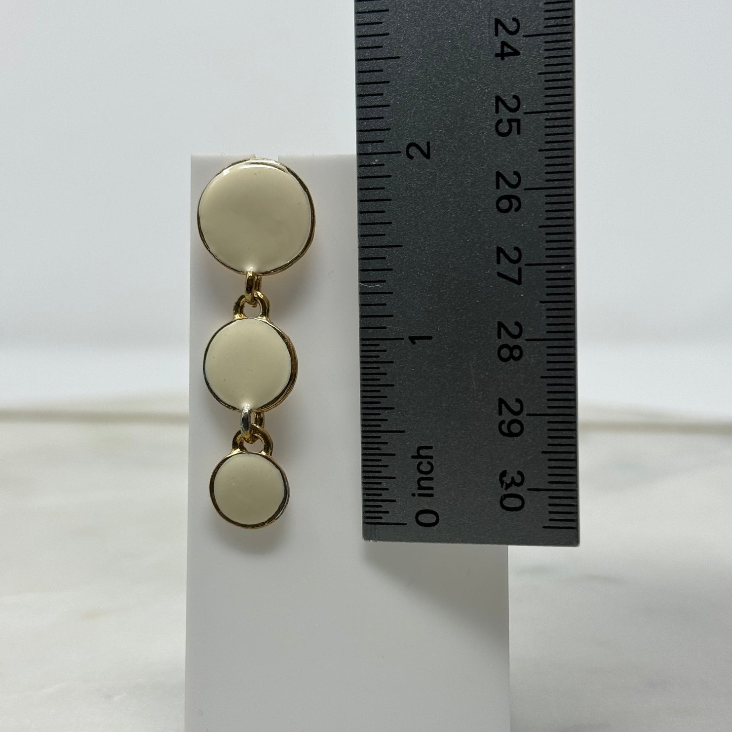White & Gold Enamel Dangle Post Earrings