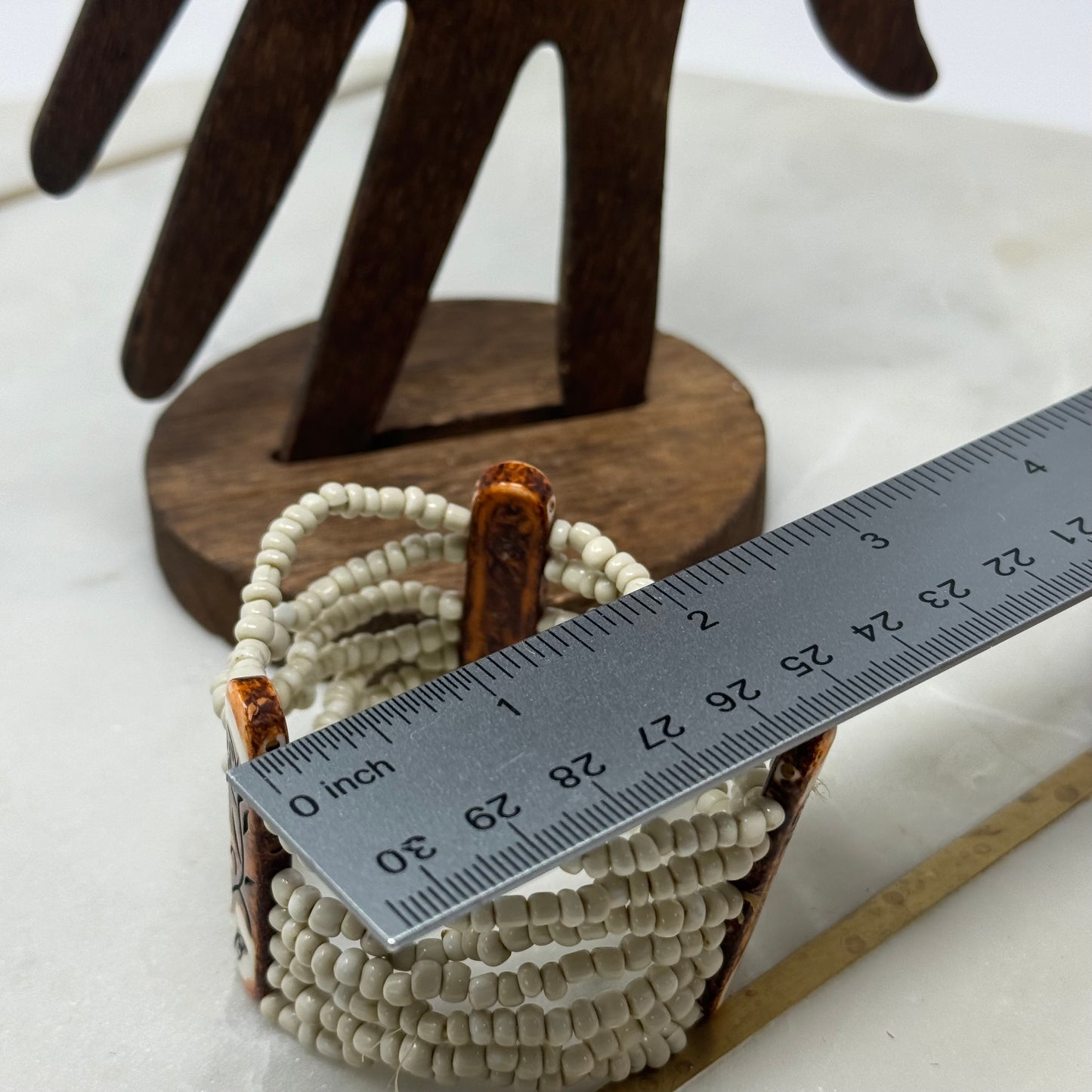 Bracelet Boho Statement Carved Rose Multi-Layer Seed Beaded Cuff 7 in