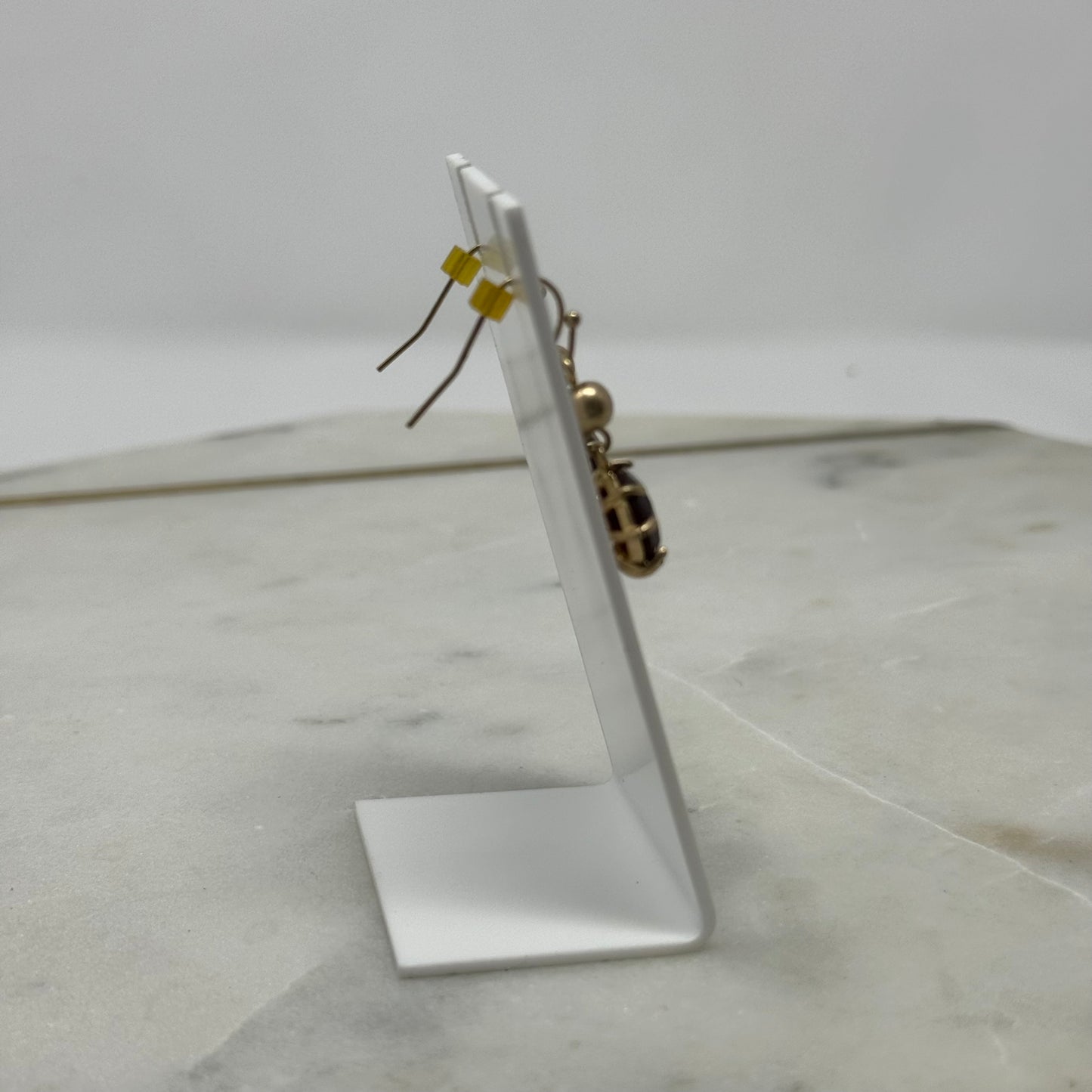 Gold with Raspberry Gem Dangle Hook Earrings
