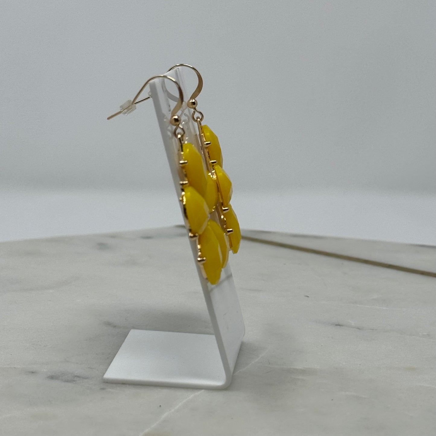 Yellow Flower Rhinestone Dangle Hook Earrings