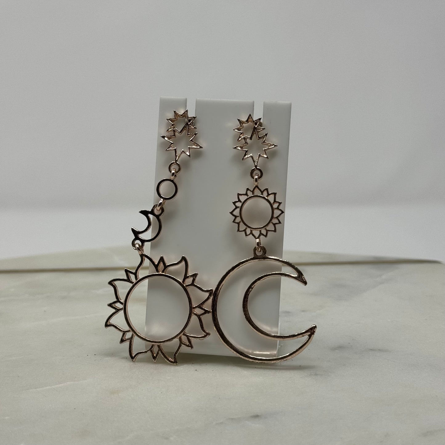 Boho Rose Gold Sun & Moon Tribal Dangle Earrings