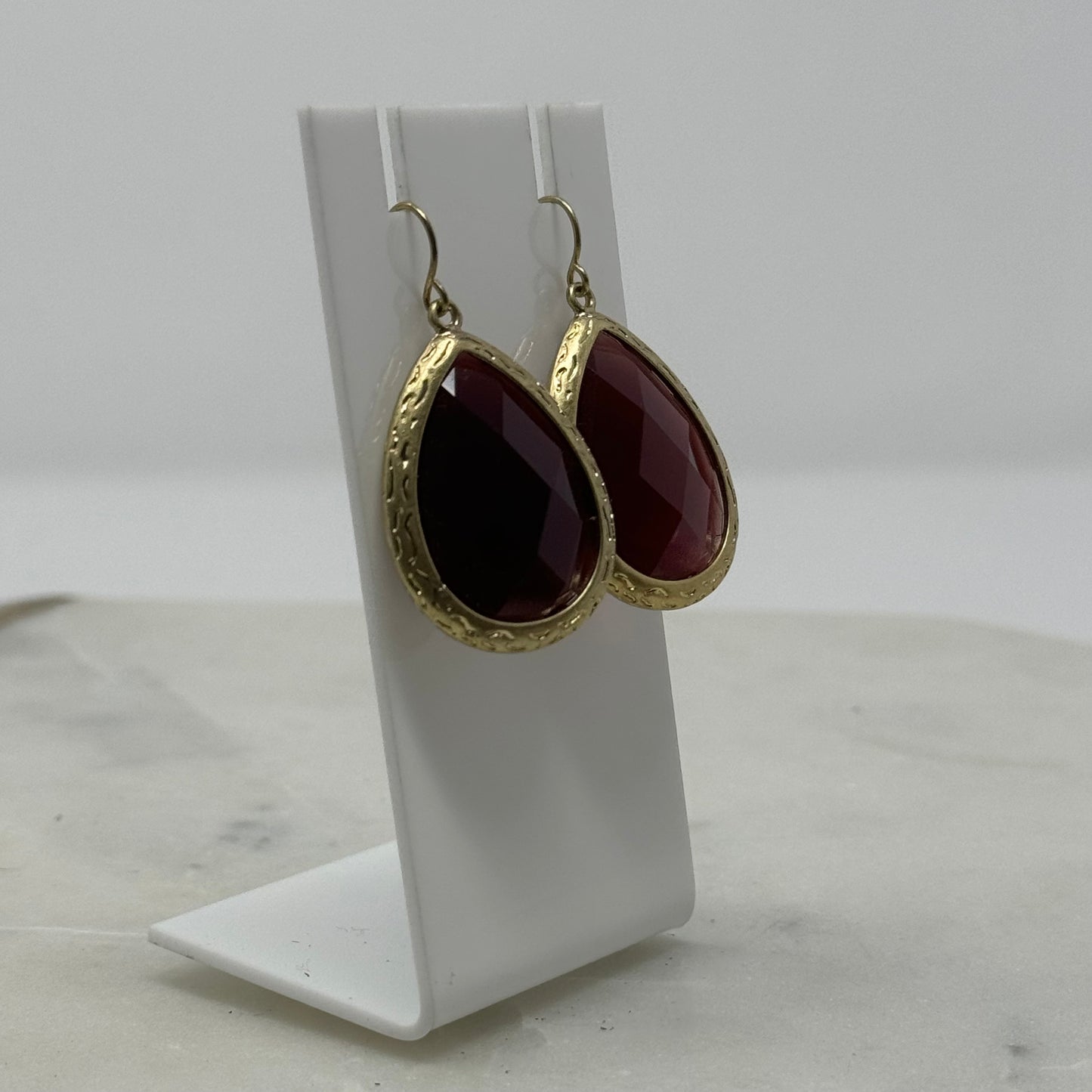 Boho Deep Red Faceted Teardrop Dangle Earrings