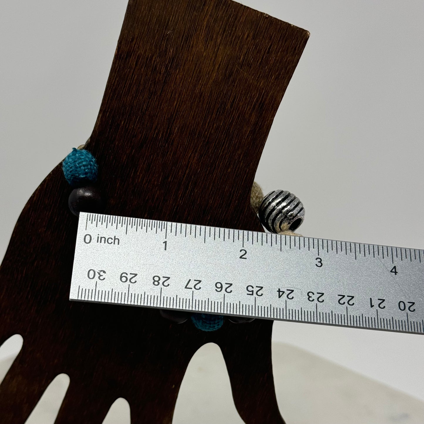 Bracelet Boho Beaded Strand Wood Canvas Stretch Bangle Brown Blue Beige 8 in
