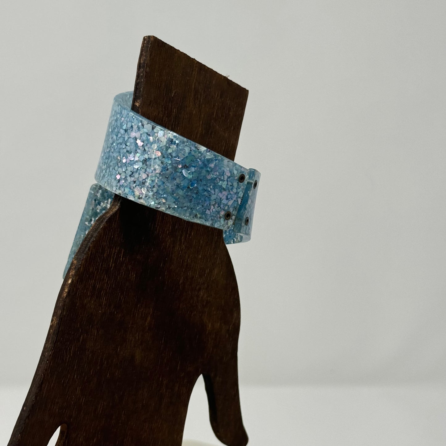 Vintage Blue Glitter Bangle Bracelet - Retro Unique, Wide Sparkle Cuff, Statement Jewelry