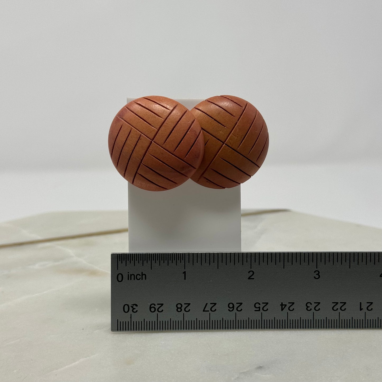 Round Wood Textured Statement Earrings