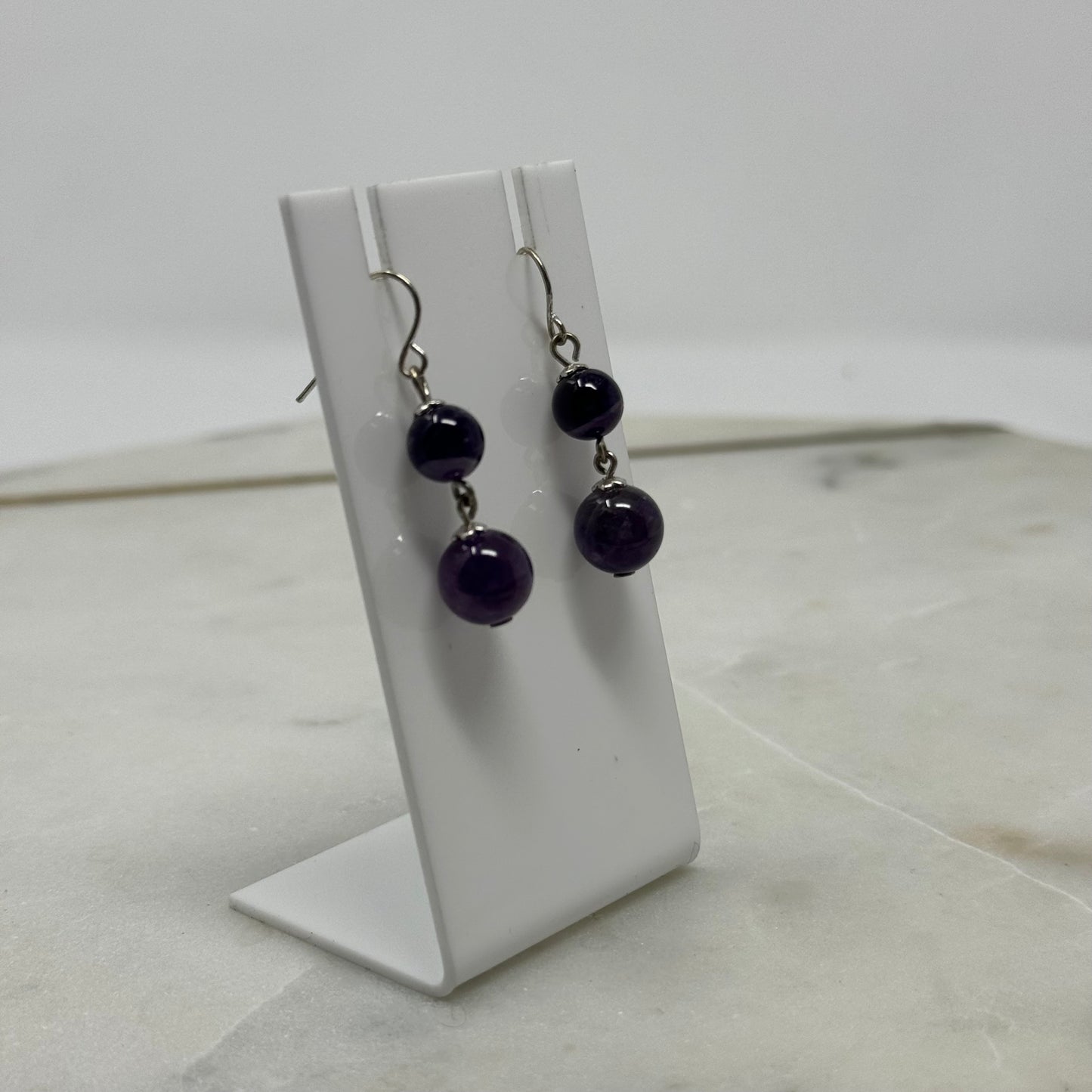 Purple Glass Beaded Dangle Hook Earrings