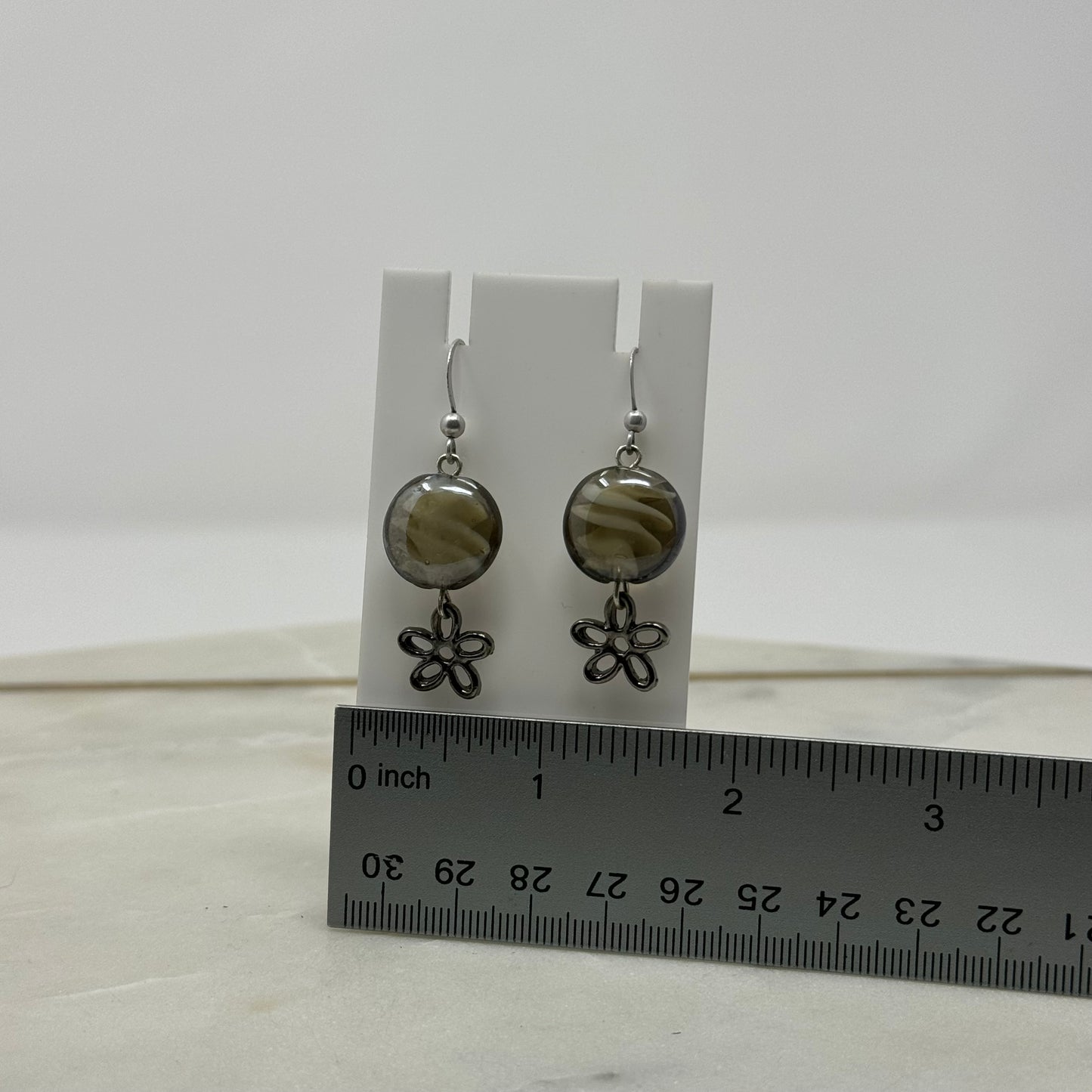 Glass Bead Dangle Flower Accent Hook Earrings