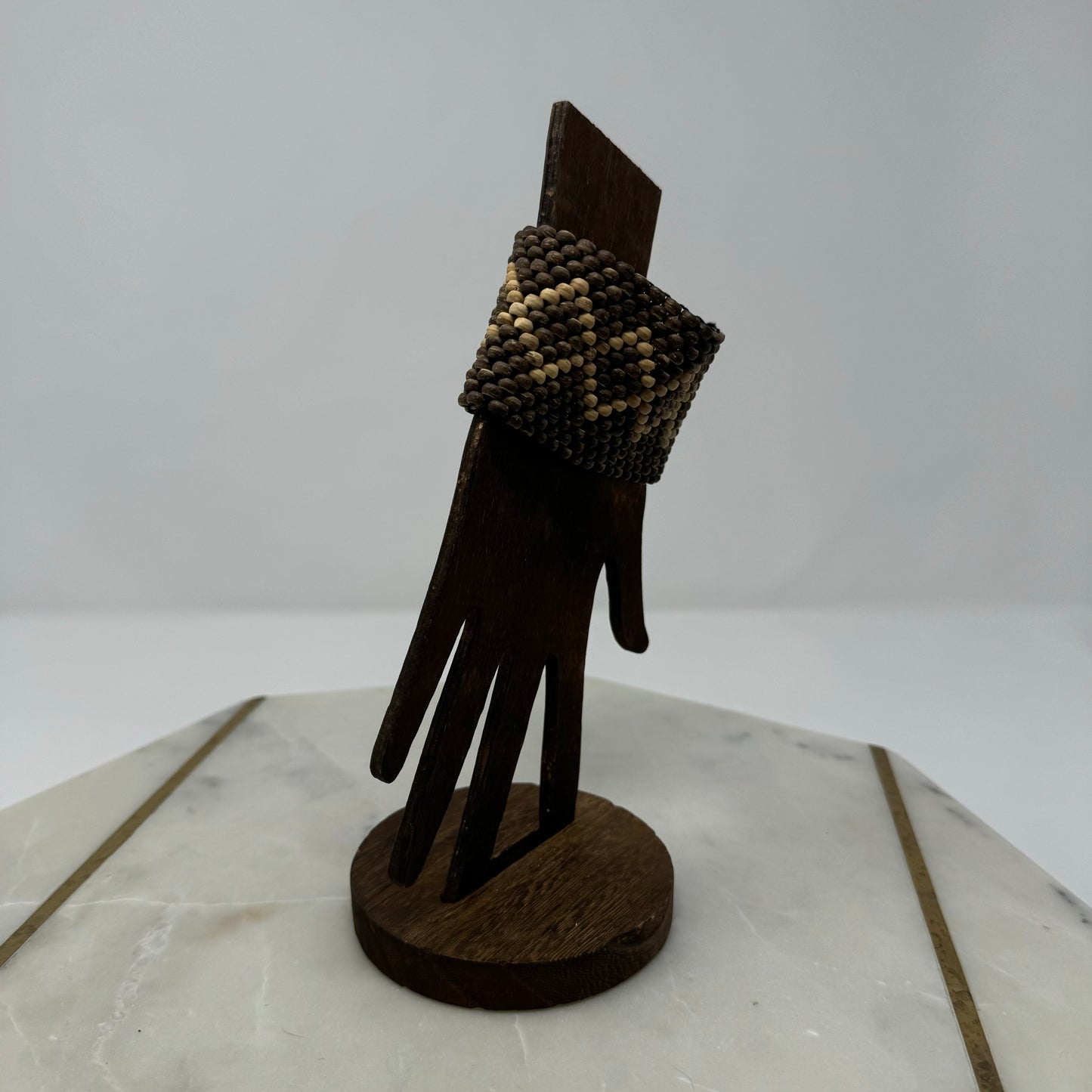 Bracelet Boho Southwest Beaded Cuff Wood Multi-Layer 7.75 in