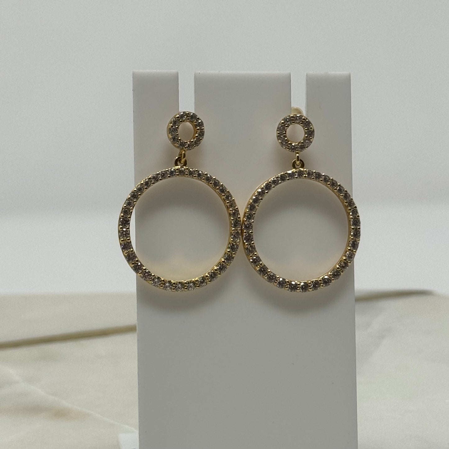 Round Crystal Sparkle Gold Dangle Statement Earrings