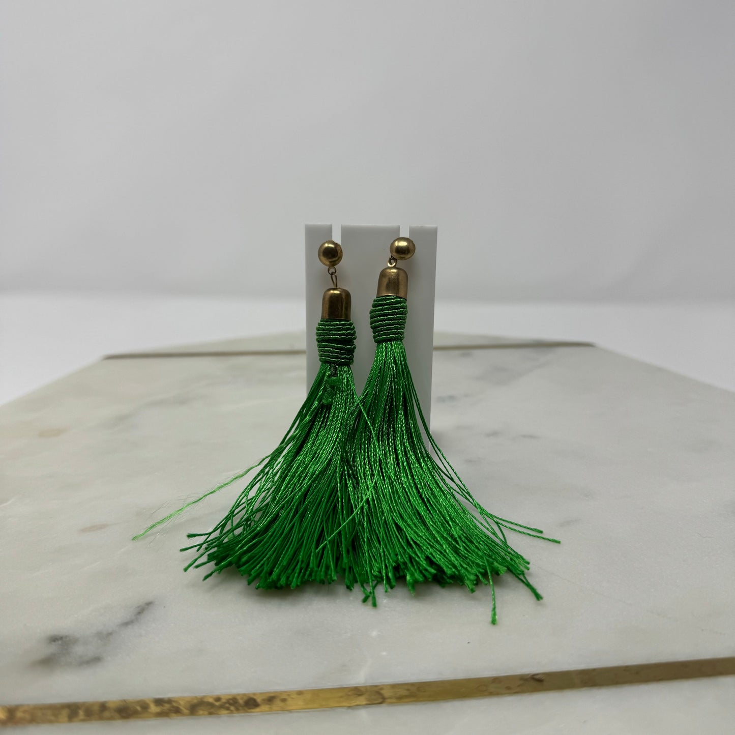 Green Tassel Dangle Earrings