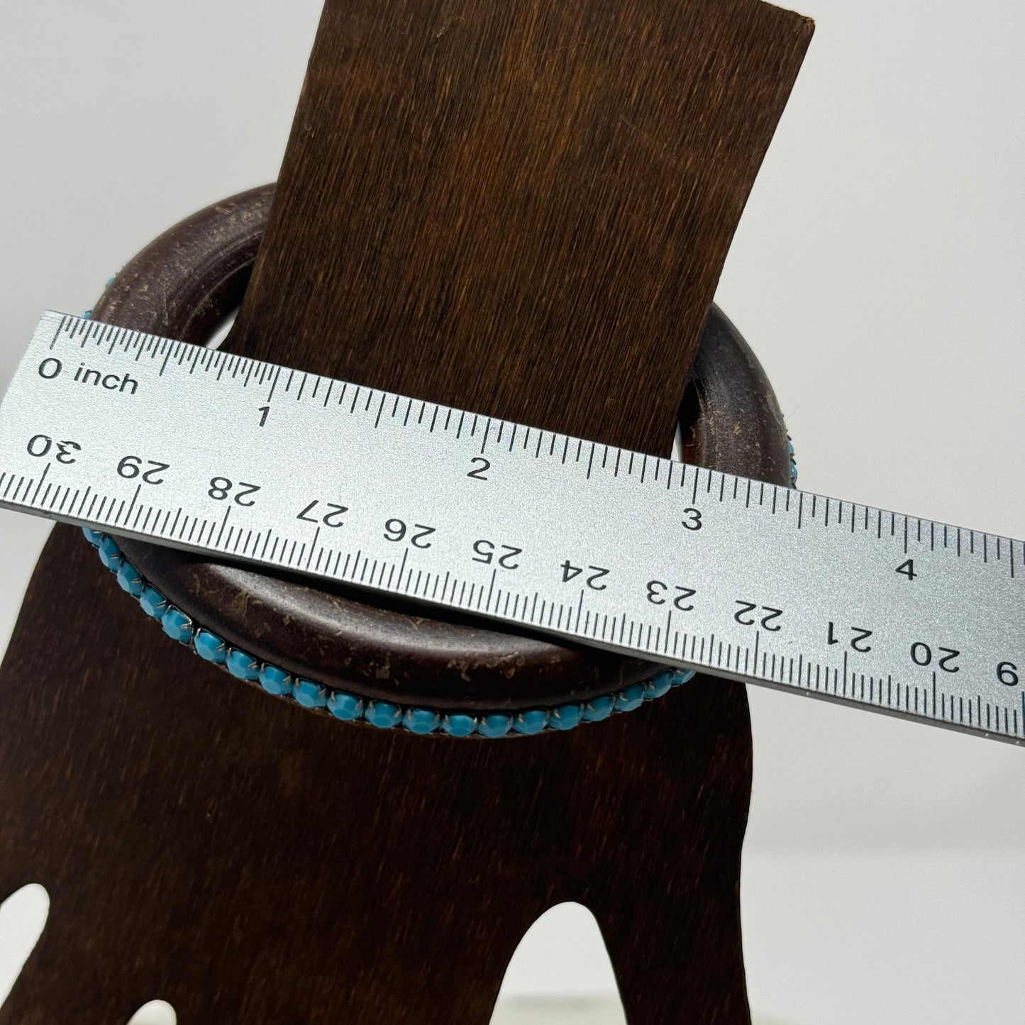 Vintage Wood Bangle Bracelet with Turquoise Bead Accents - Boho Chic, Rustic Handmade Jewelry