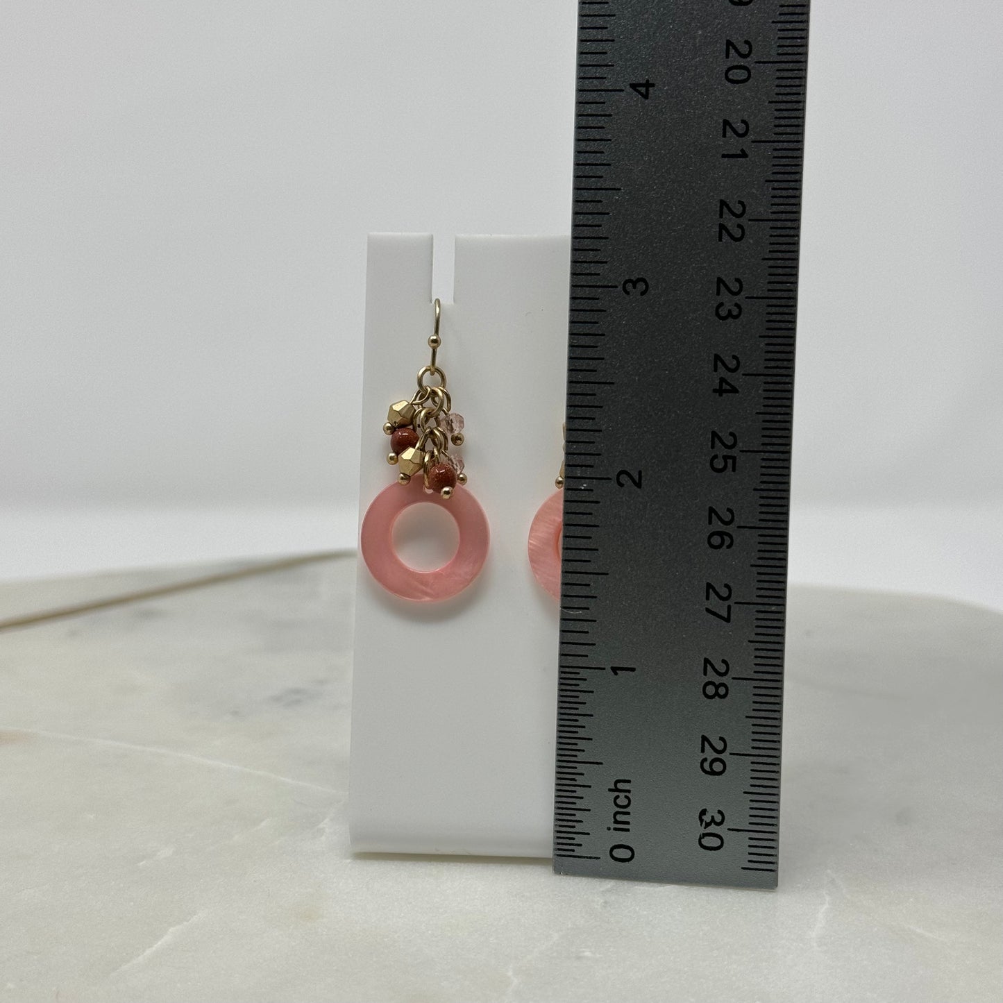 Pink & Gold Beaded Dangle Hook Earrings