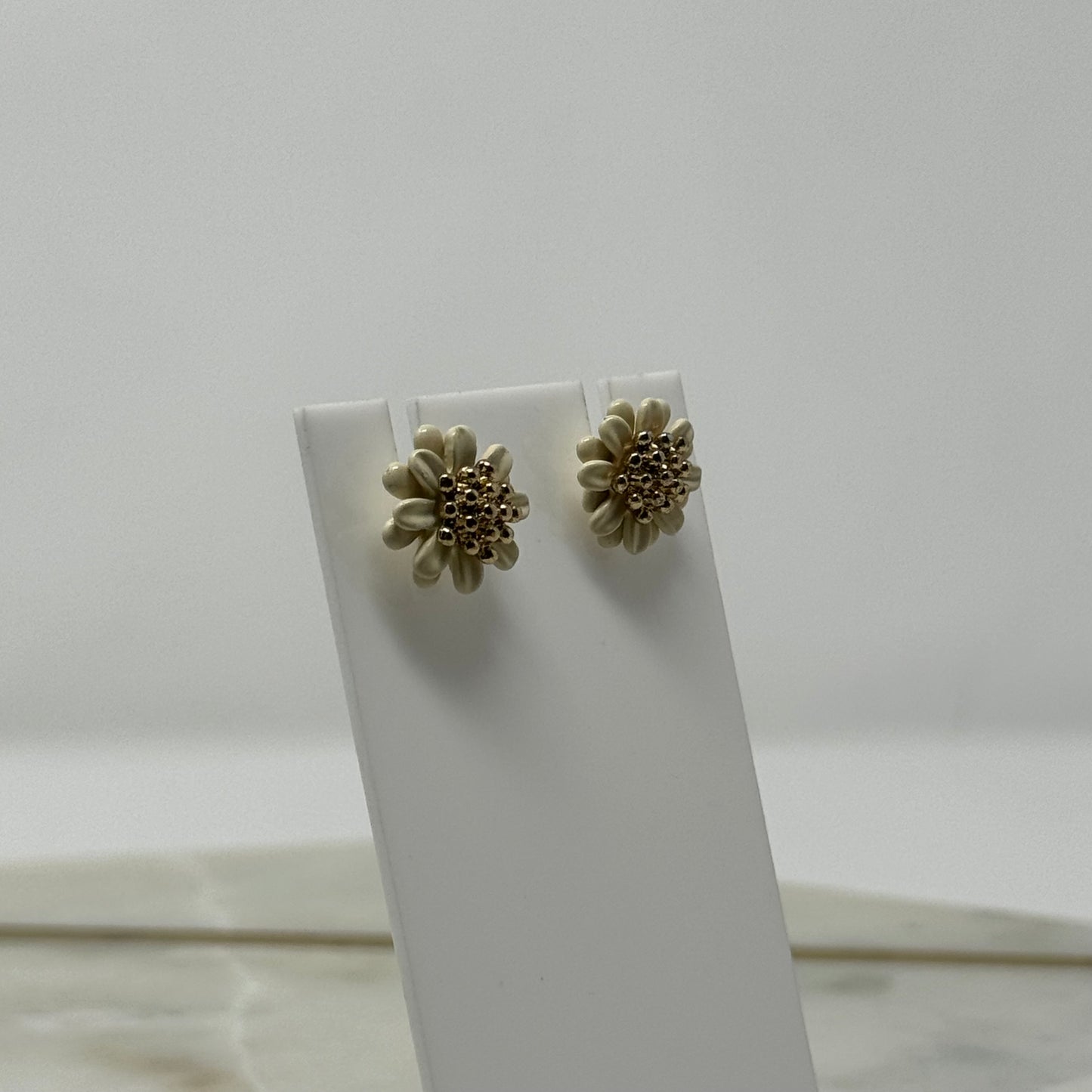 Daisy White & Gold Enamel Stud Earrings