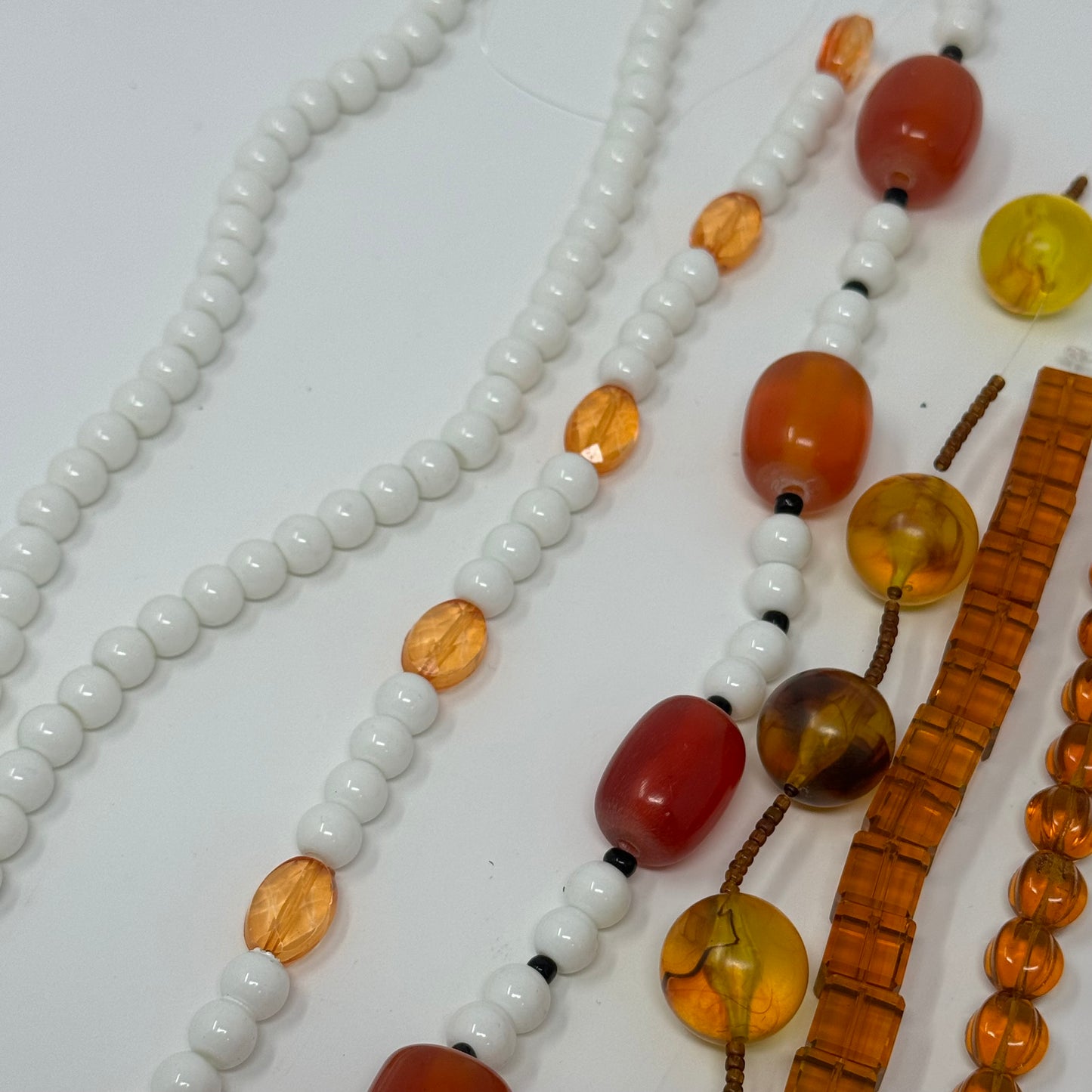 Reclaimed Orange Shades and White Glass Bead Strings Crafting & Jewelry Making Supplies Eco-Friendly Materials