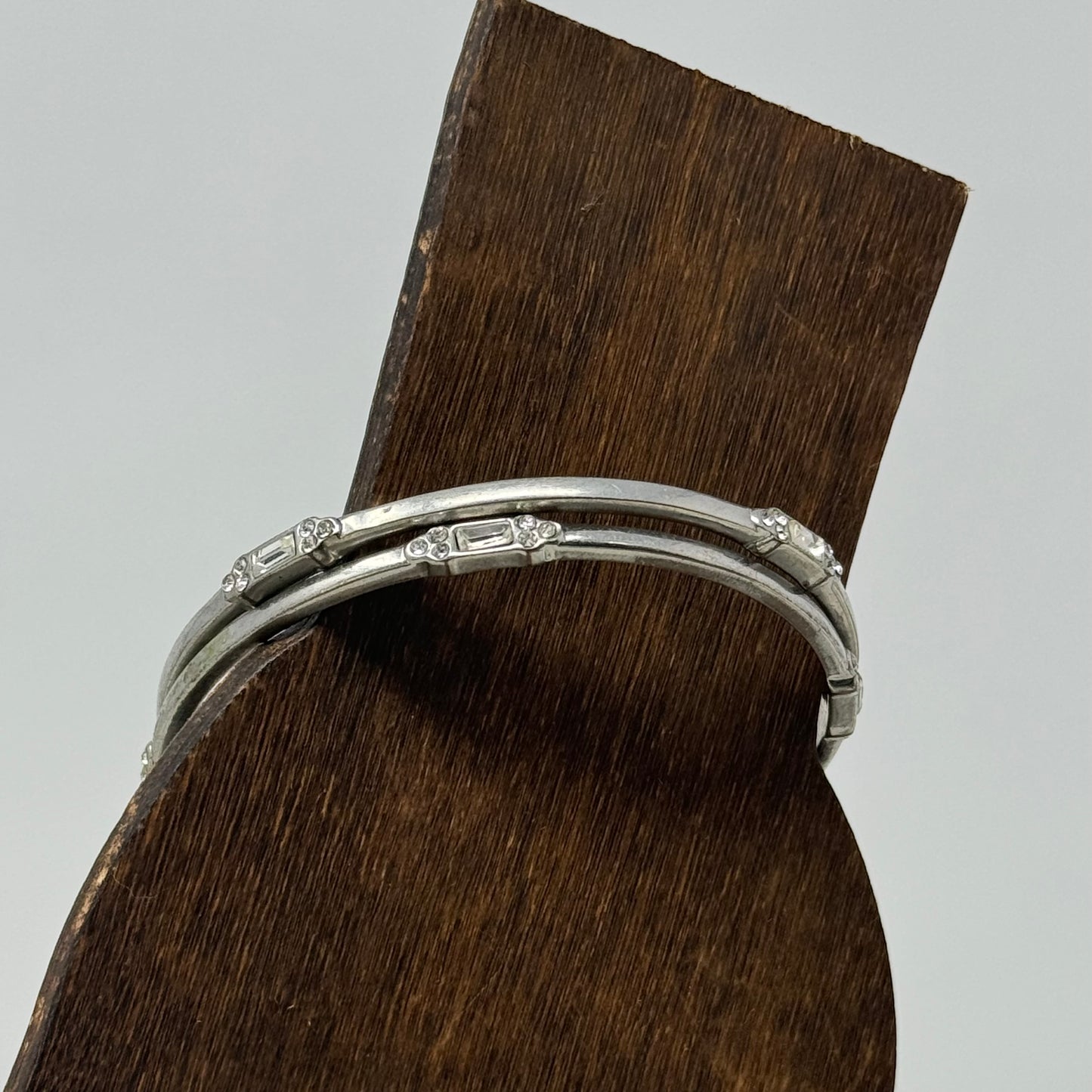 Bracelet Rhinestone Inlay Silver Tone Metal Bangle Bangle Set 7.75 in Fashion Jewelry