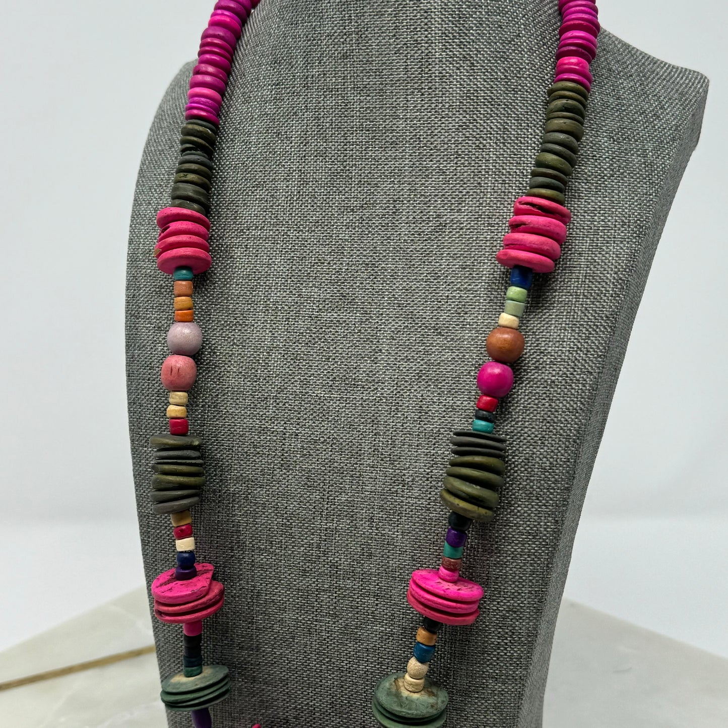 Vibrant Boho Statement Necklace Wood Bead Handmade Colorful Statement Jewelry