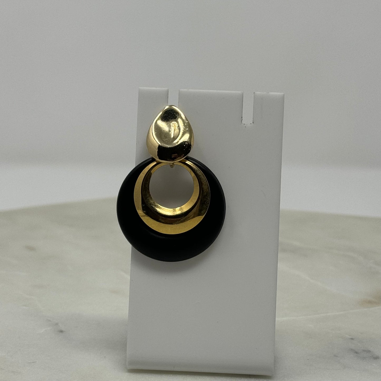 Vintage Black & Gold Dangle Post Earrings