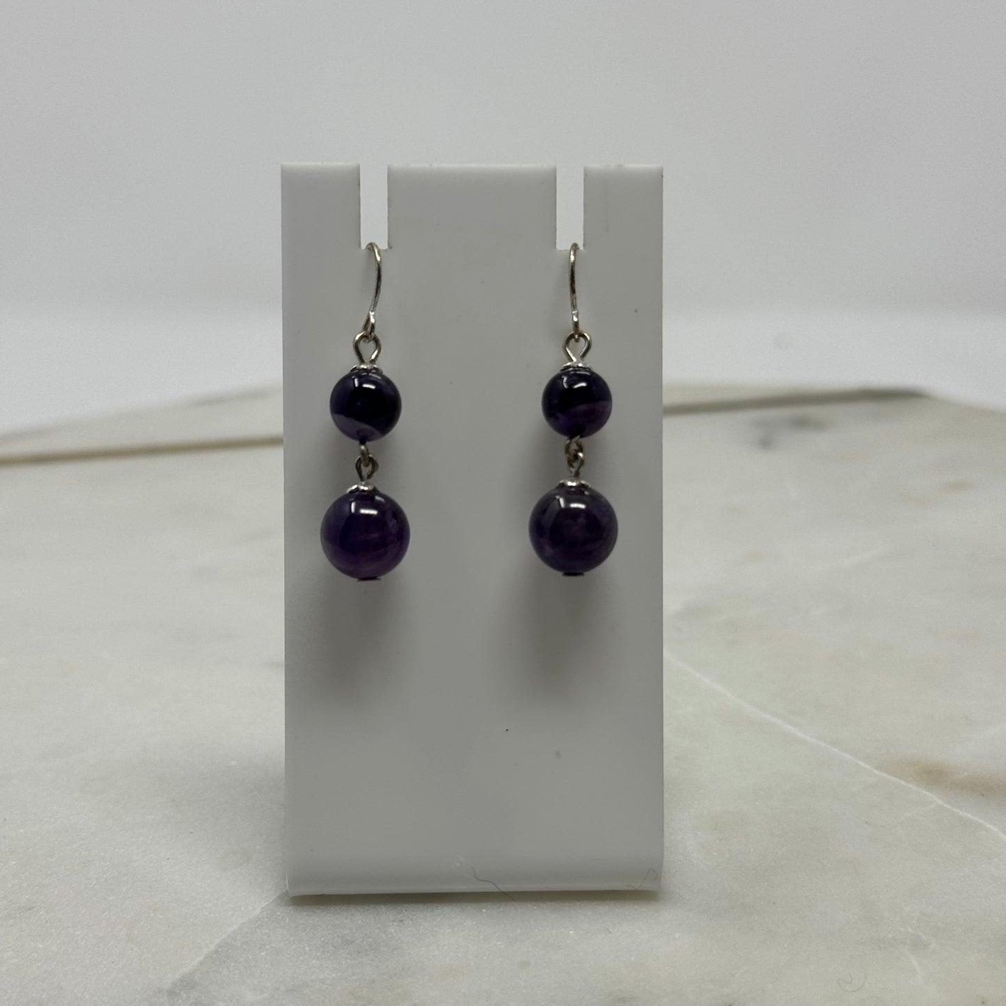 Purple Glass Beaded Dangle Hook Earrings