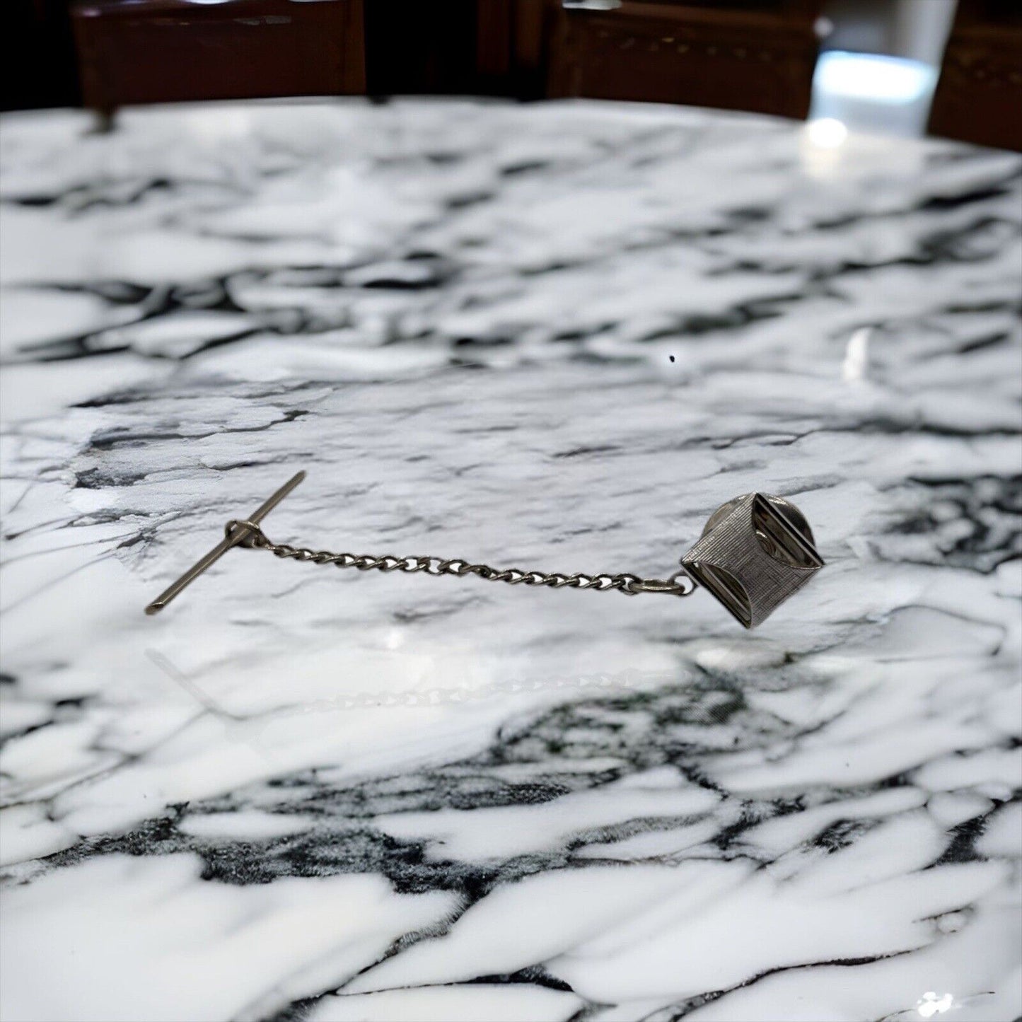 Vintage Tie Tac or Lapel Pin Square Design Silver Tone