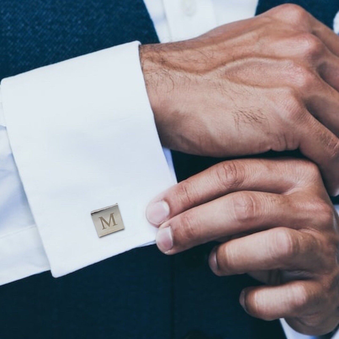 Chrome Monogram Letter M Cufflinks