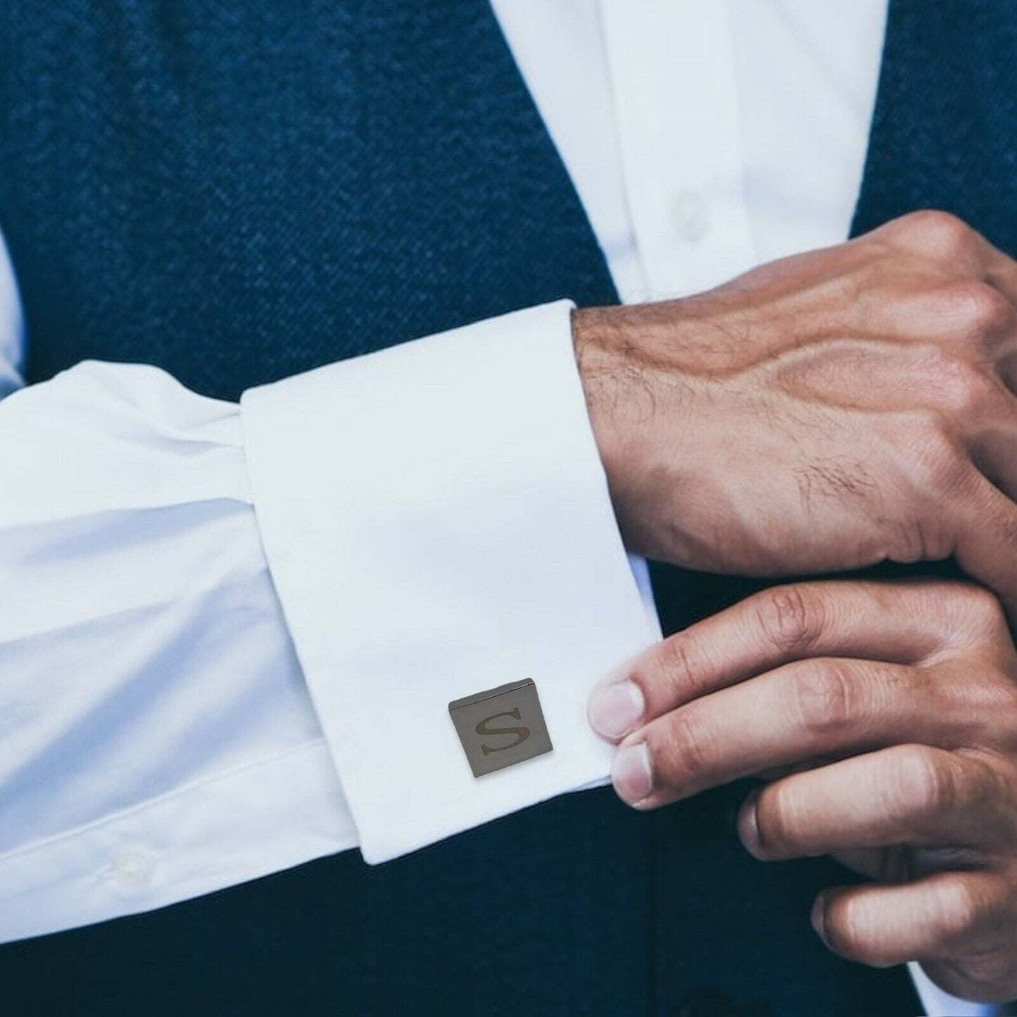 Chrome Monogram Letter S Cufflinks