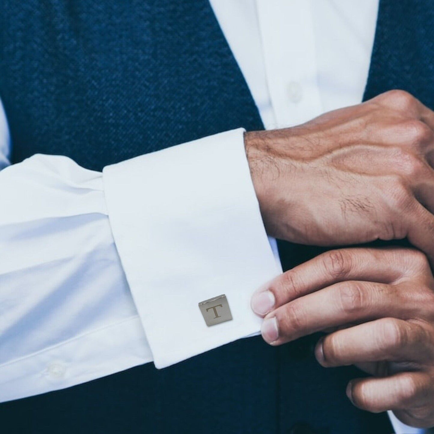 Chrome Monogram Letter T Cufflinks