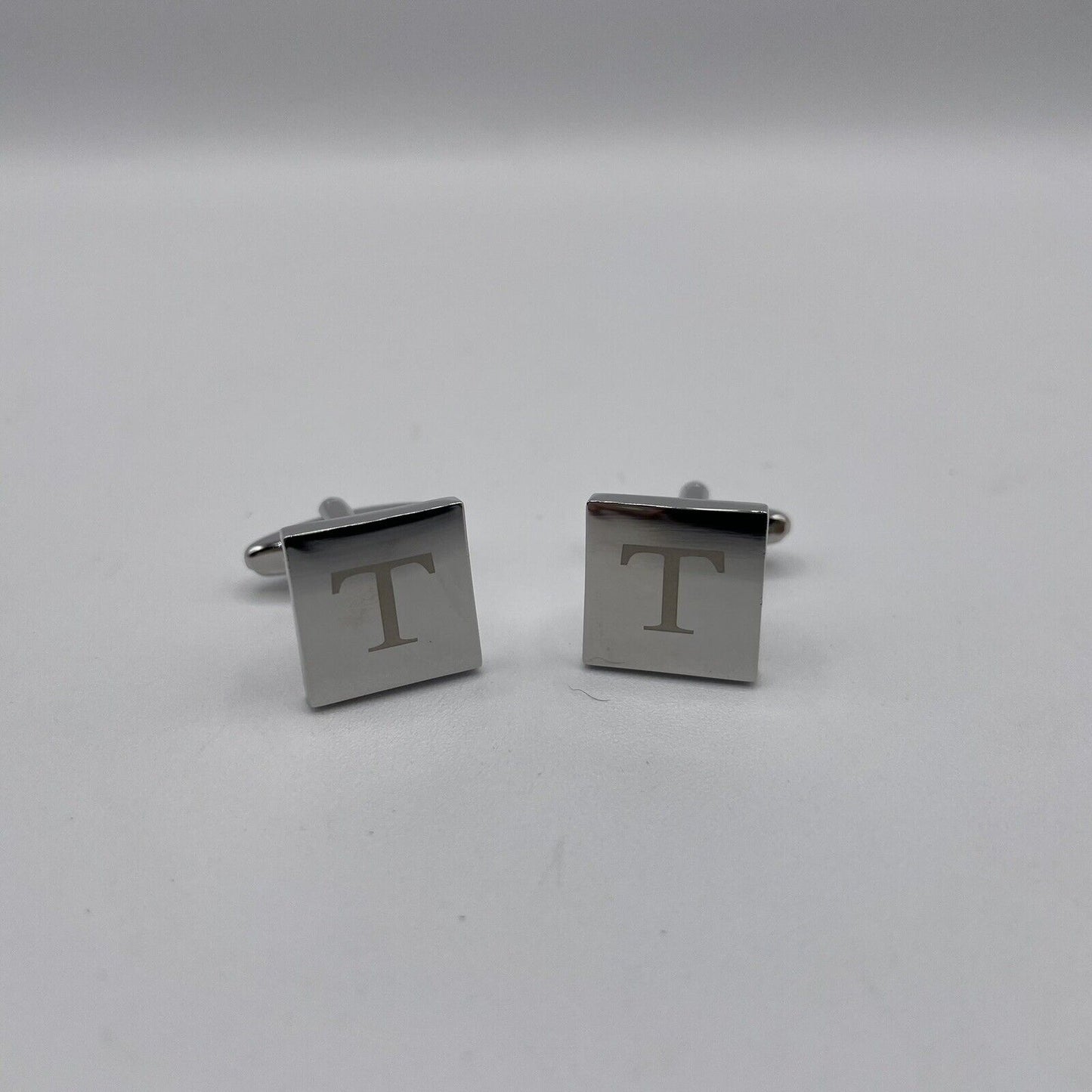 Chrome Monogram Letter T Cufflinks