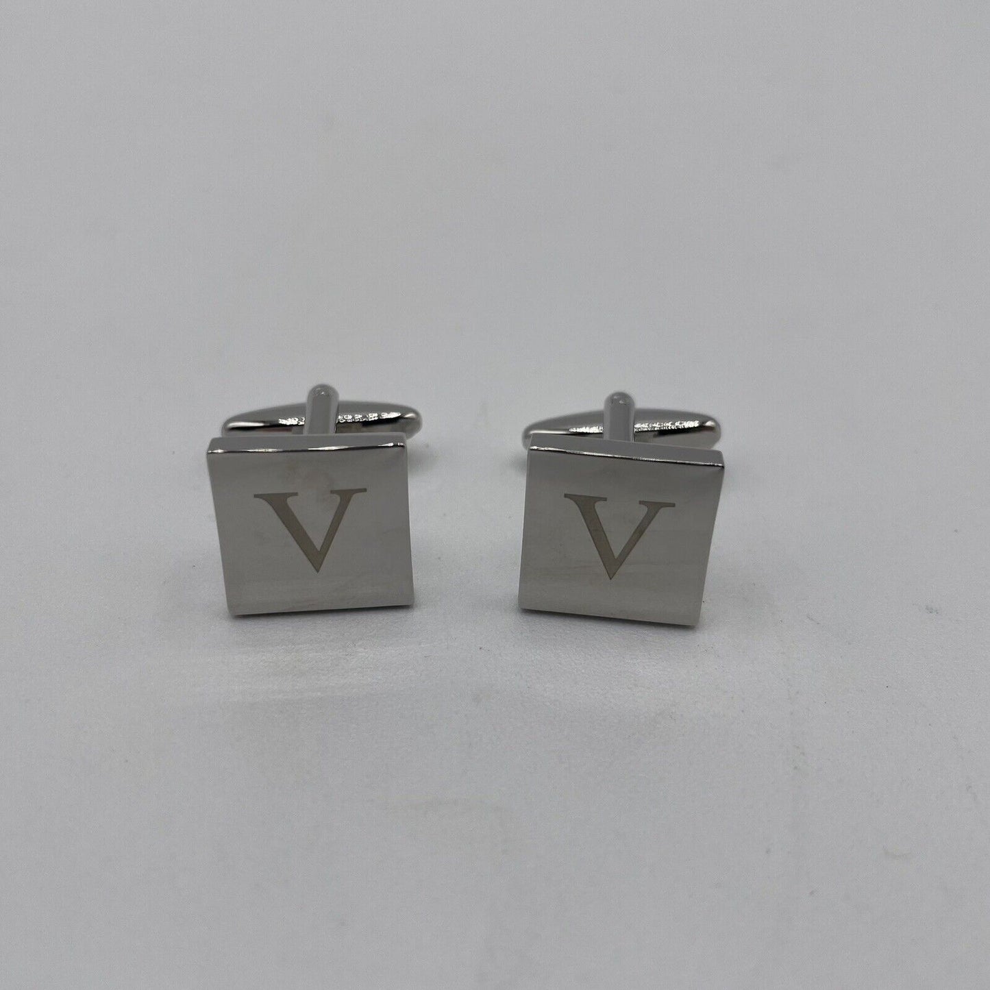 Chrome Monogram Letter V Cufflinks