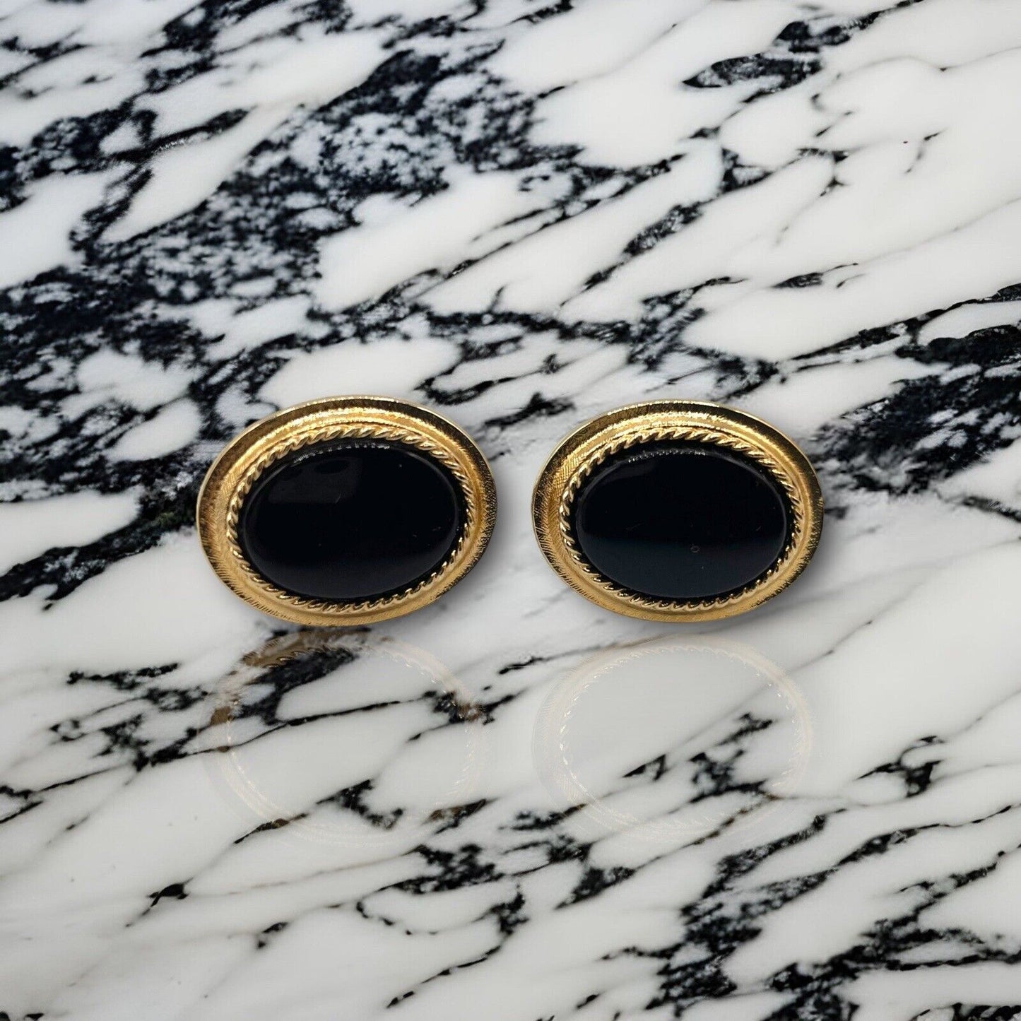 Avon Black Onyx & Gold Tone Oval Cufflinks