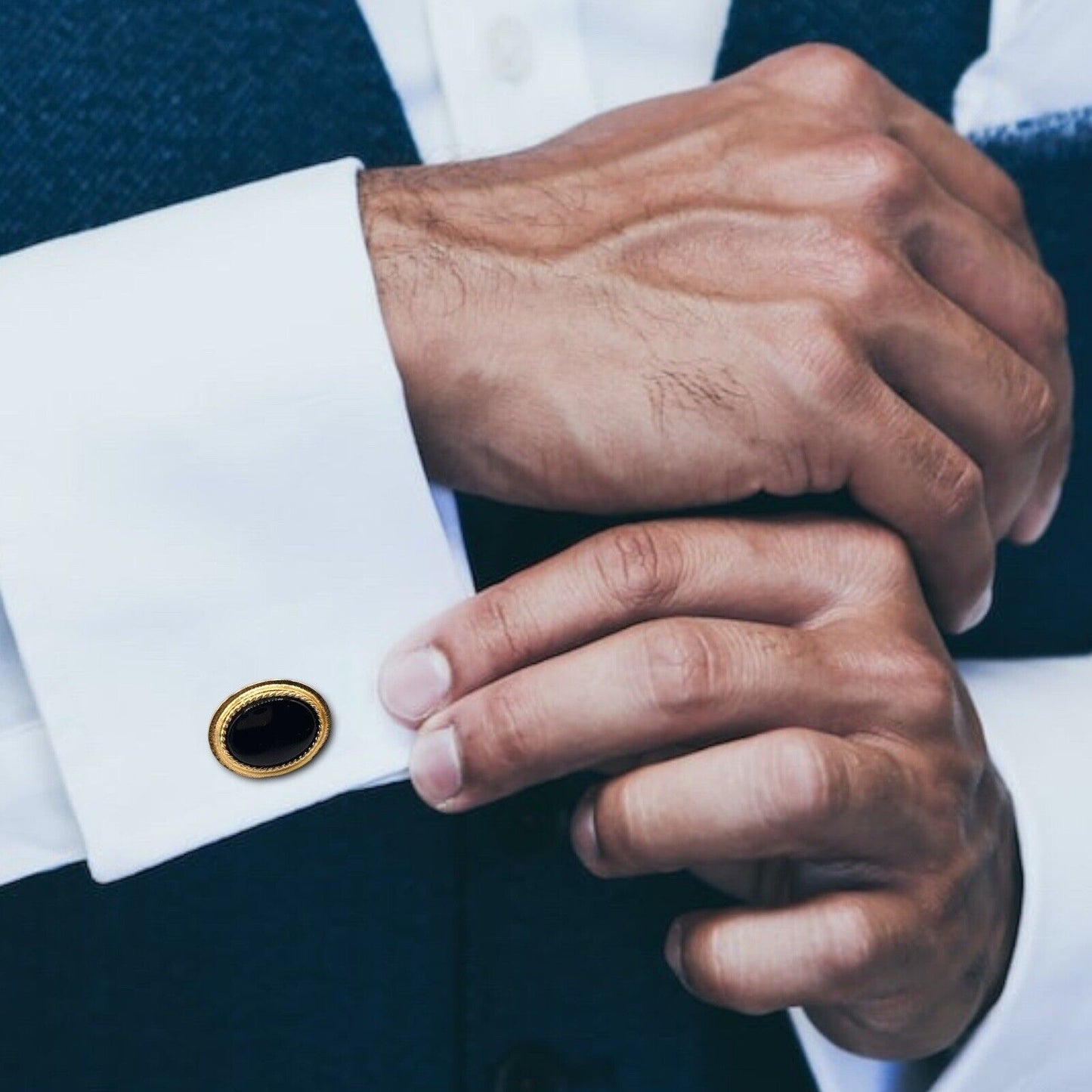 Avon Black Onyx & Gold Tone Oval Cufflinks